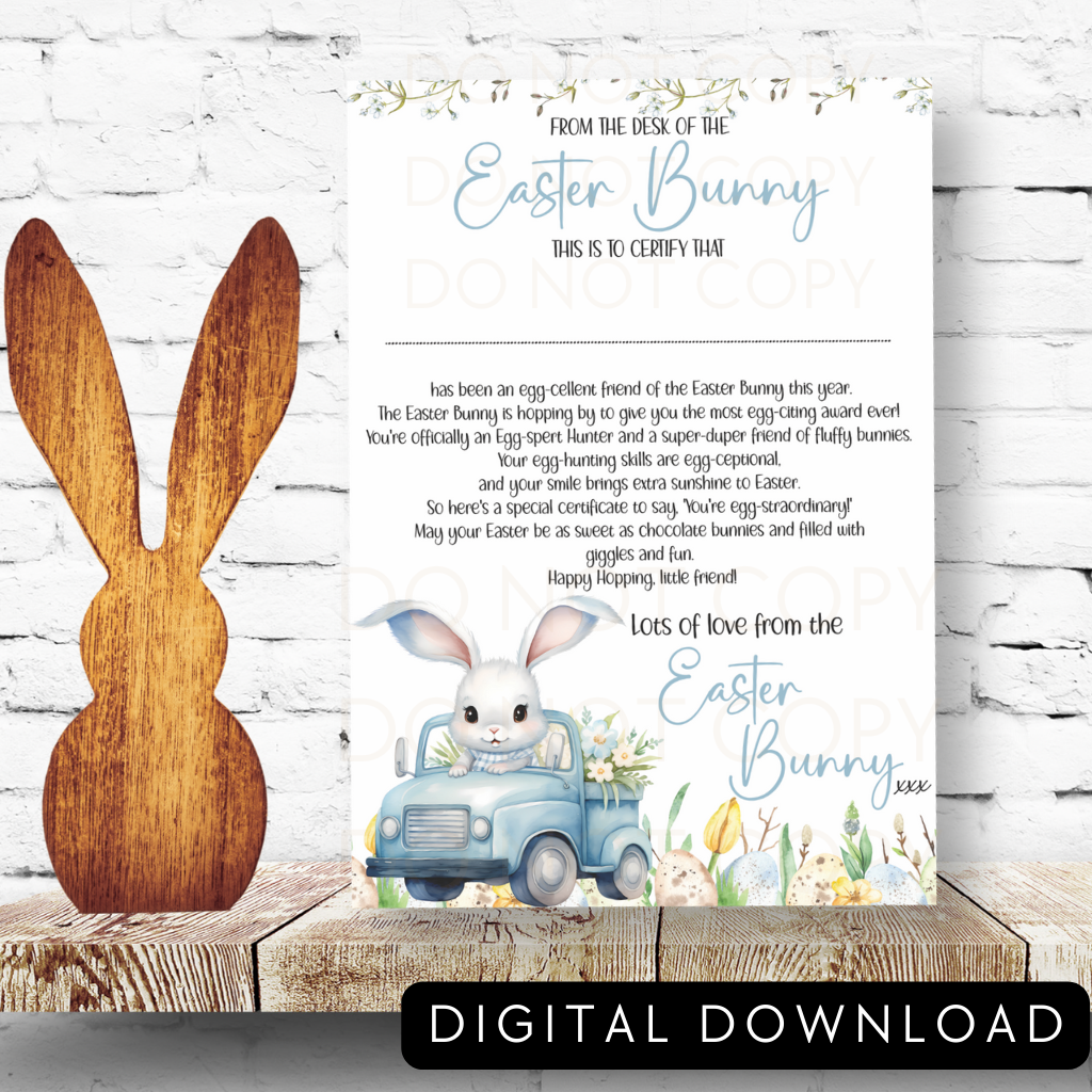 Easter Bunny Boy Blue Easter Certificate Digital Download
