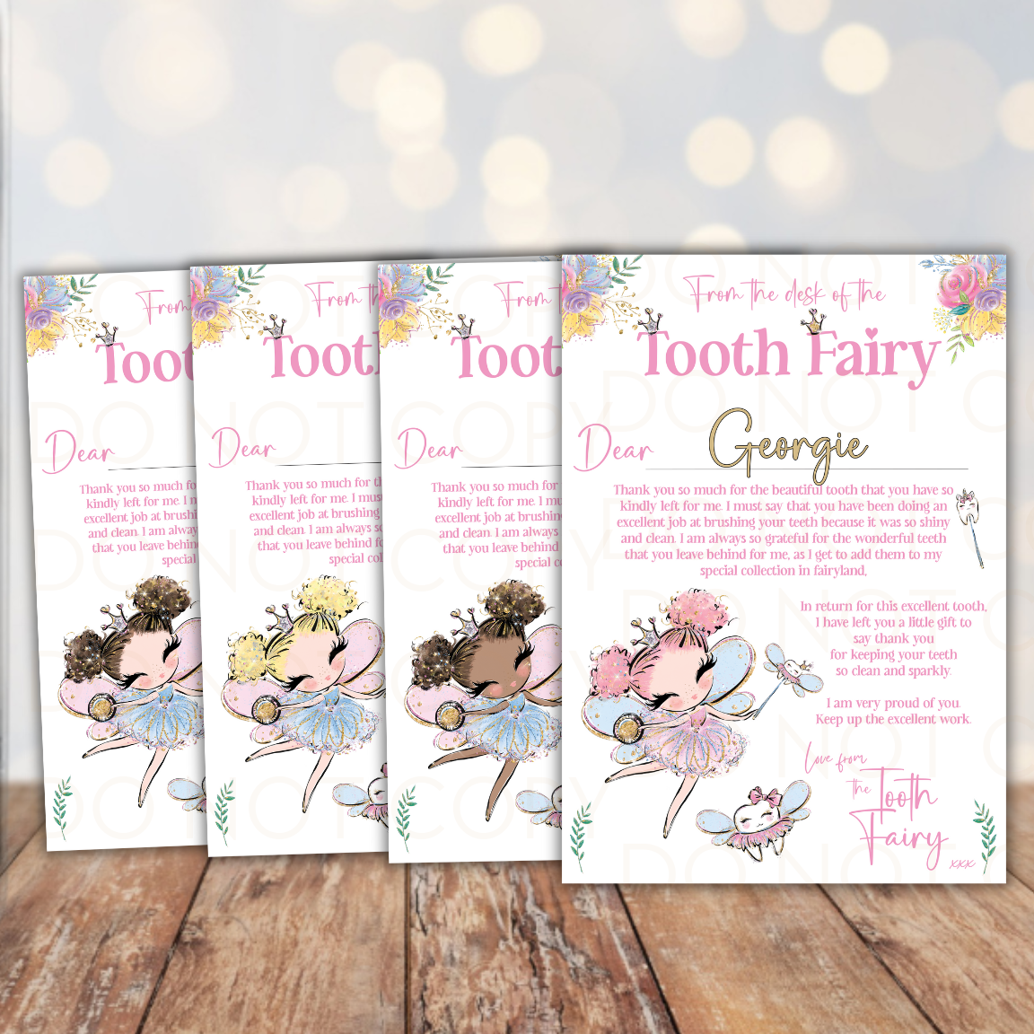 Pretty Tooth Fairy Girl Certificates- A4 Premium Card