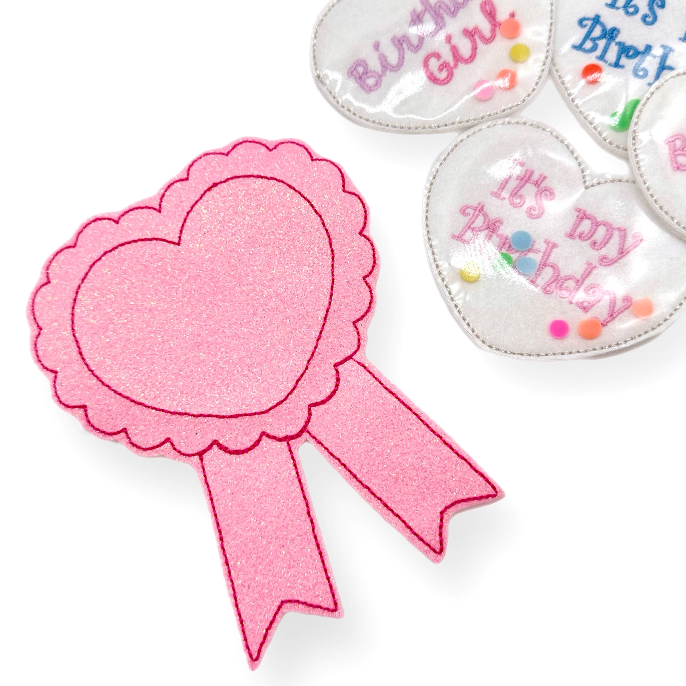 Pink Glitter Heart Badge Blank Embroidered Felties