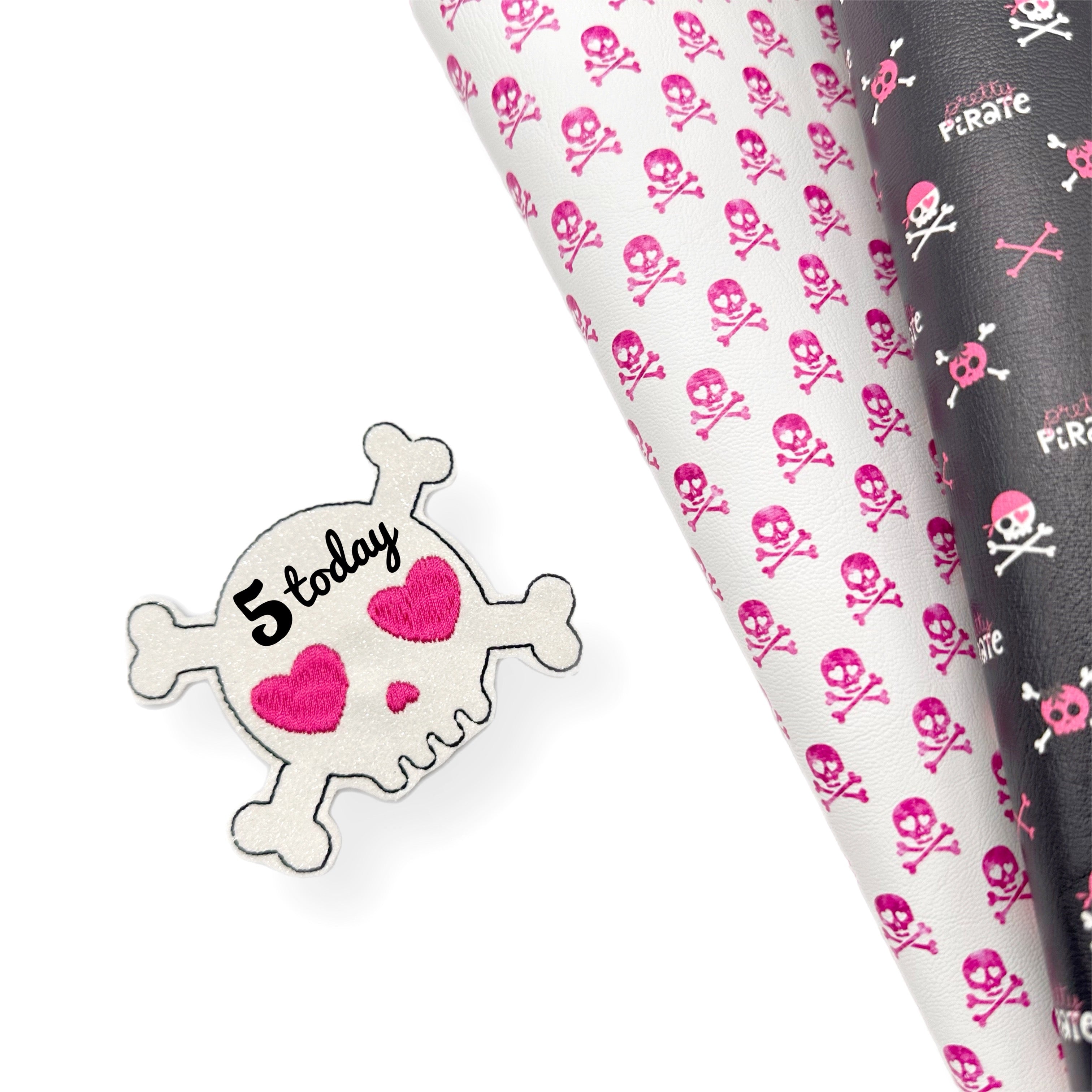 Girly Skull Pirate Glittery Celebration Birthday Party Badge Felties