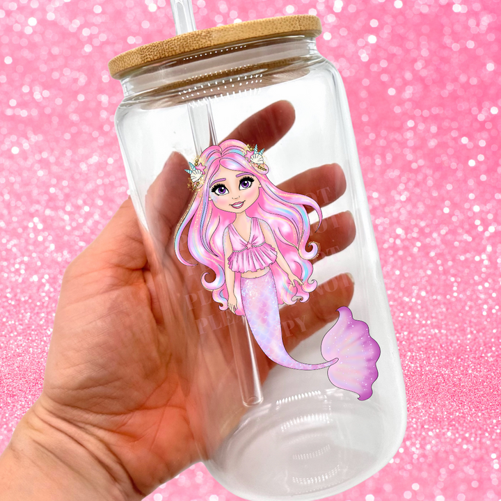 Pink Arielle Mermaid Dolly UV-DTF Decal - 10cm