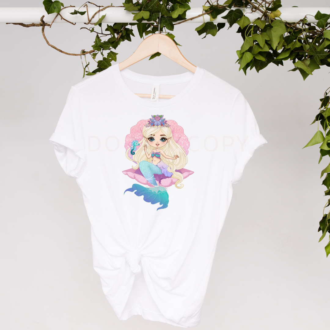 Melody Mermaid Doll Girl HTV Full Colour Iron on T Shirt Transfers