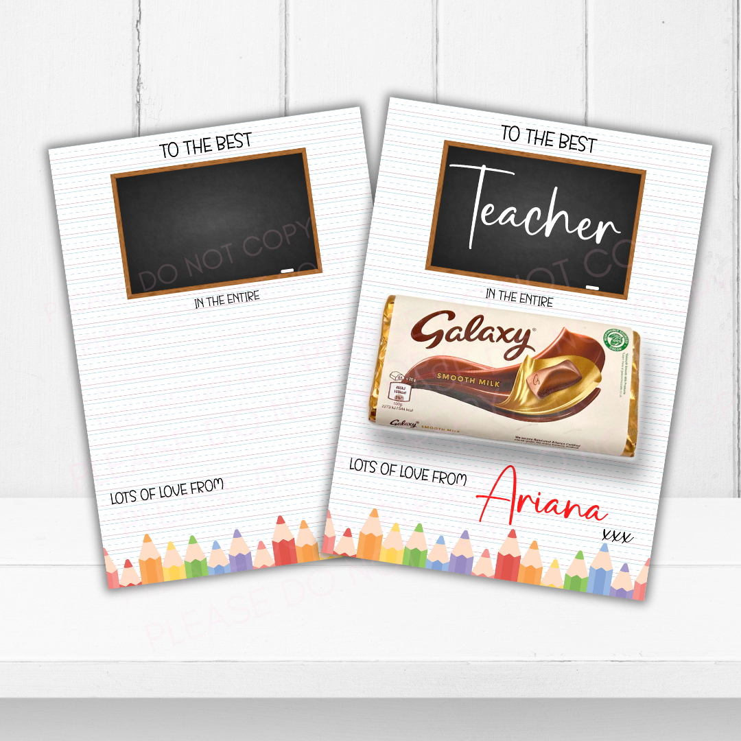 Best Teacher Handwriting In the entire Galaxy Chocolate Boards- A4 Premium Card