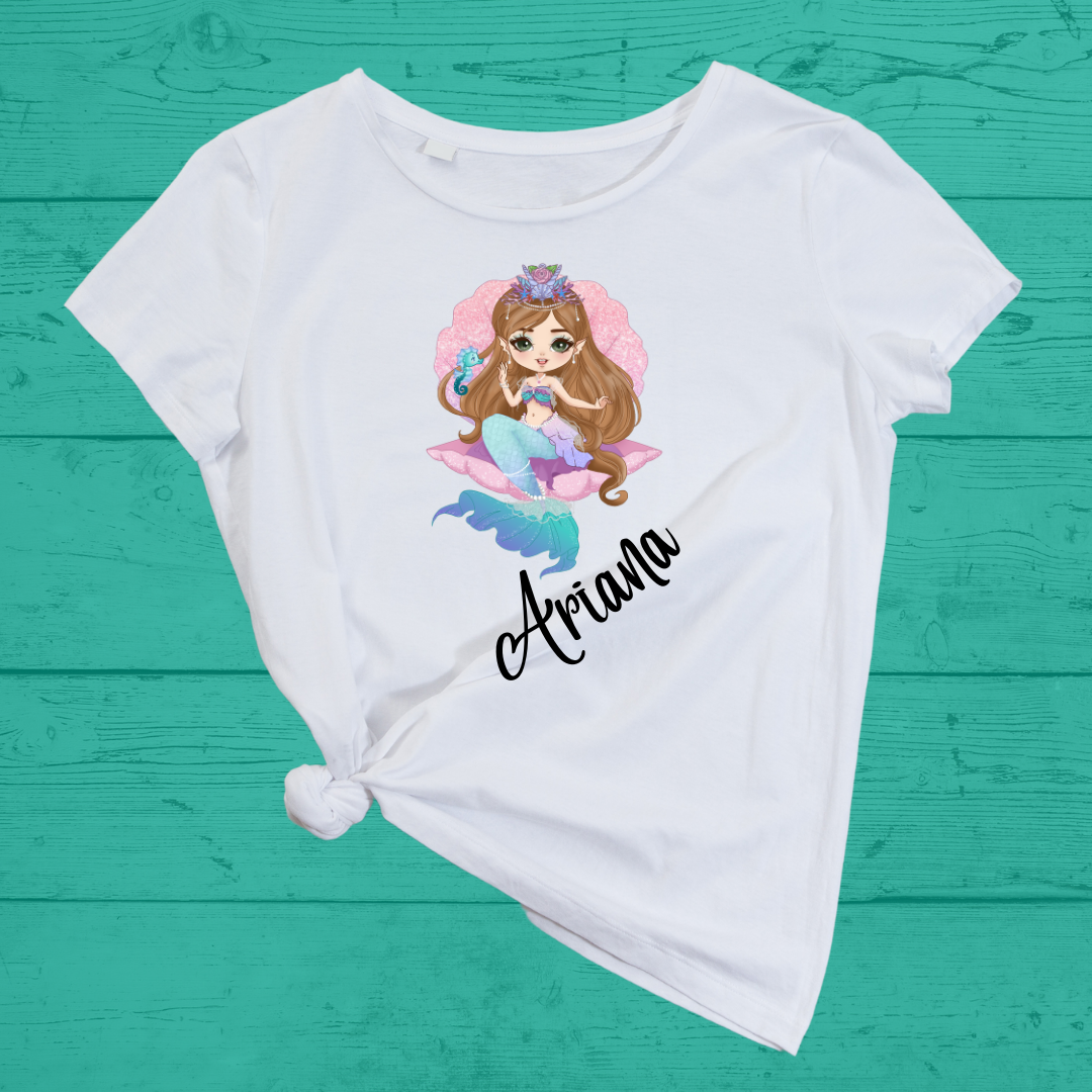 Goldie Mermaid Doll Girl HTV Full Colour Iron on T Shirt Transfers