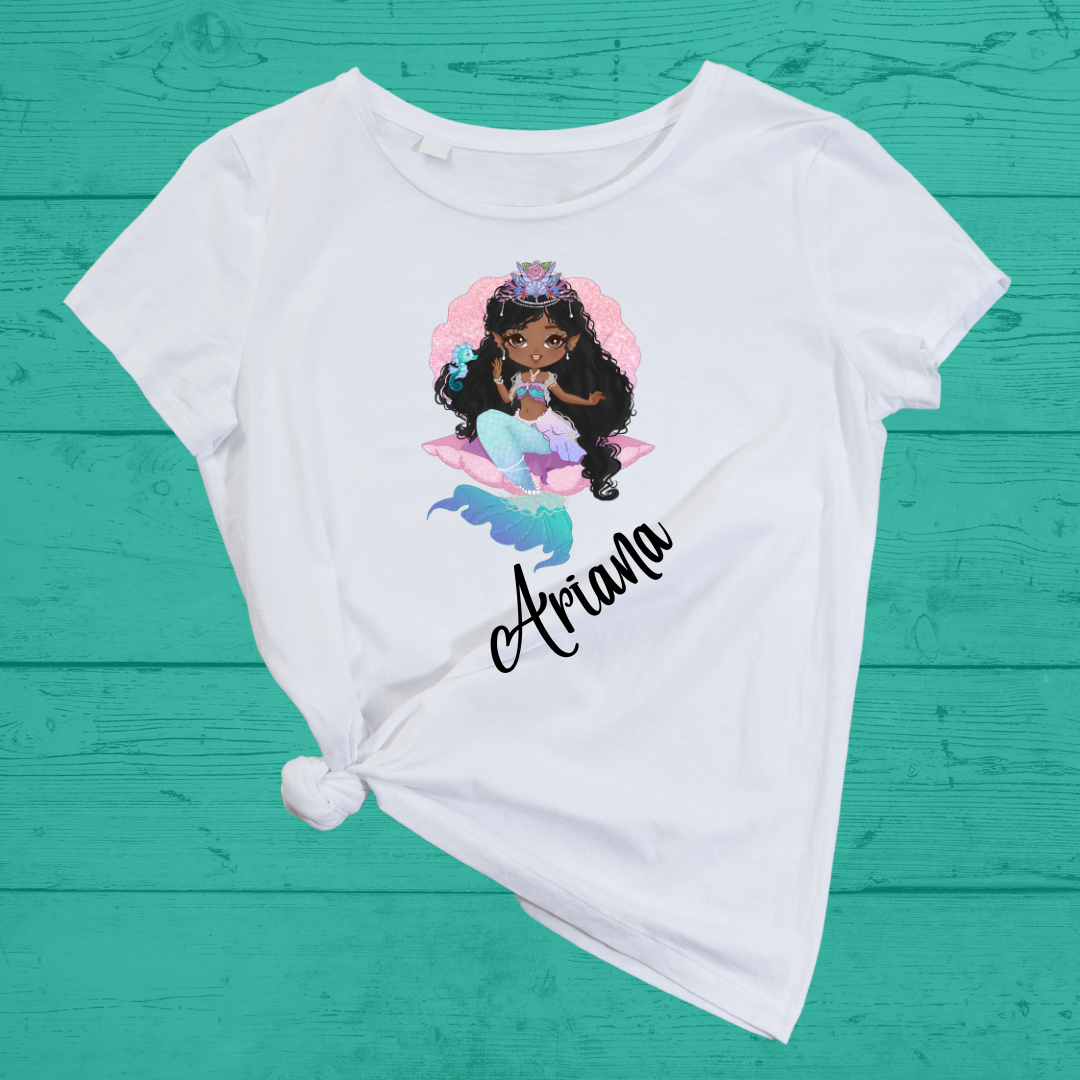 Marina Mermaid Doll Girl DTF Full Colour Iron on T Shirt Transfers