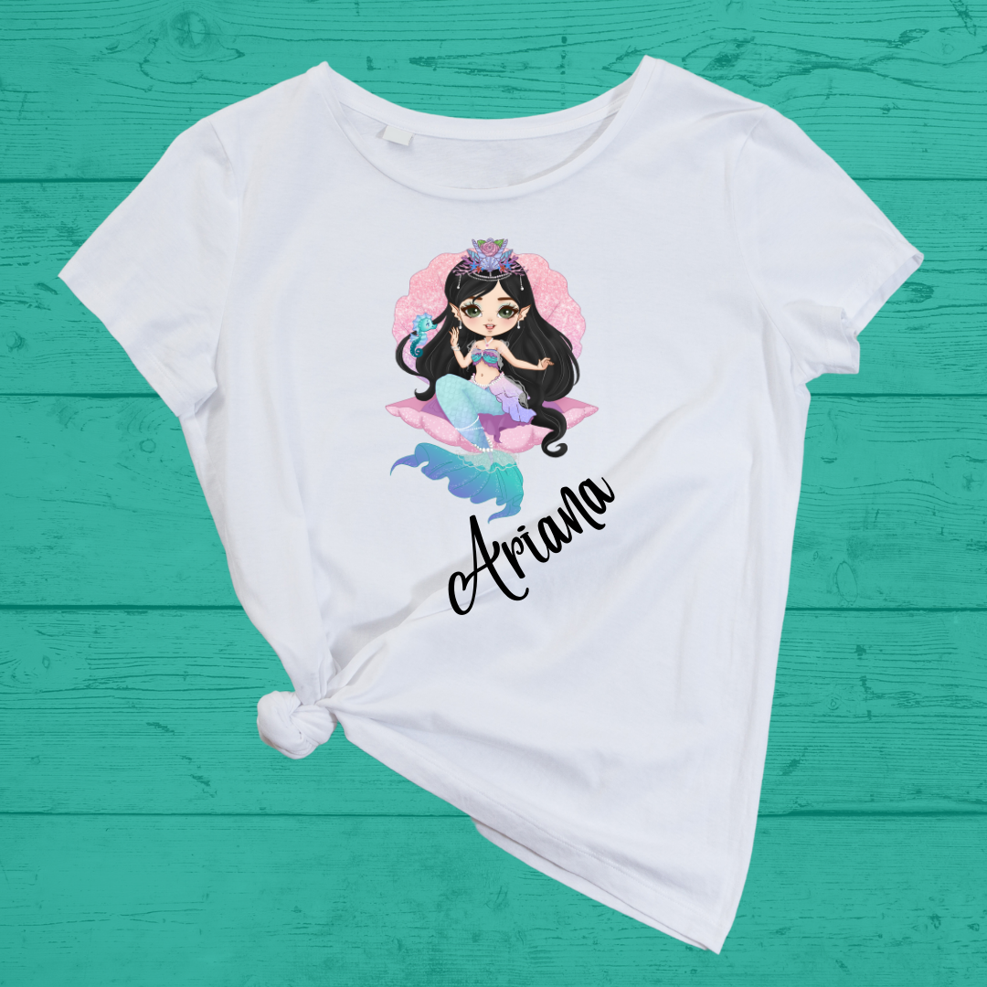 Delphine Mermaid Doll Girl DTF Full Colour Iron on T Shirt Transfers