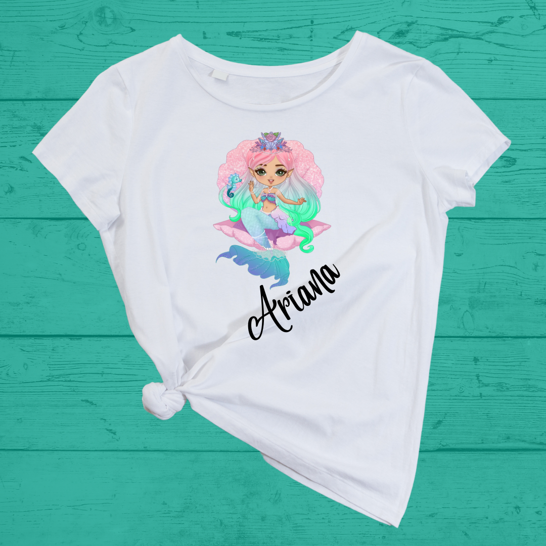 Athena Mermaid Doll Girl DTF Full Colour Iron on T Shirt Transfers