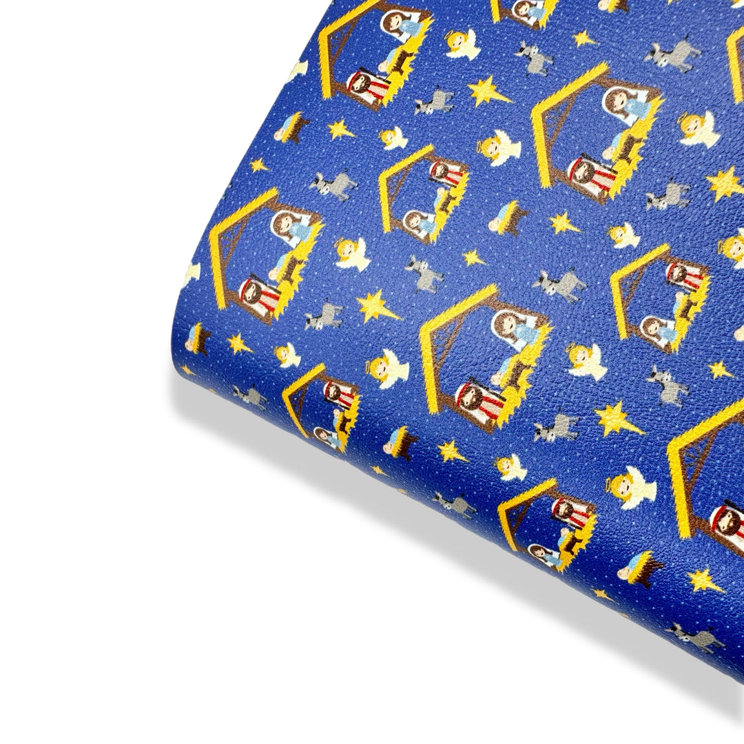 Nativity Play- Light Blue Premium Faux Leather Fabric