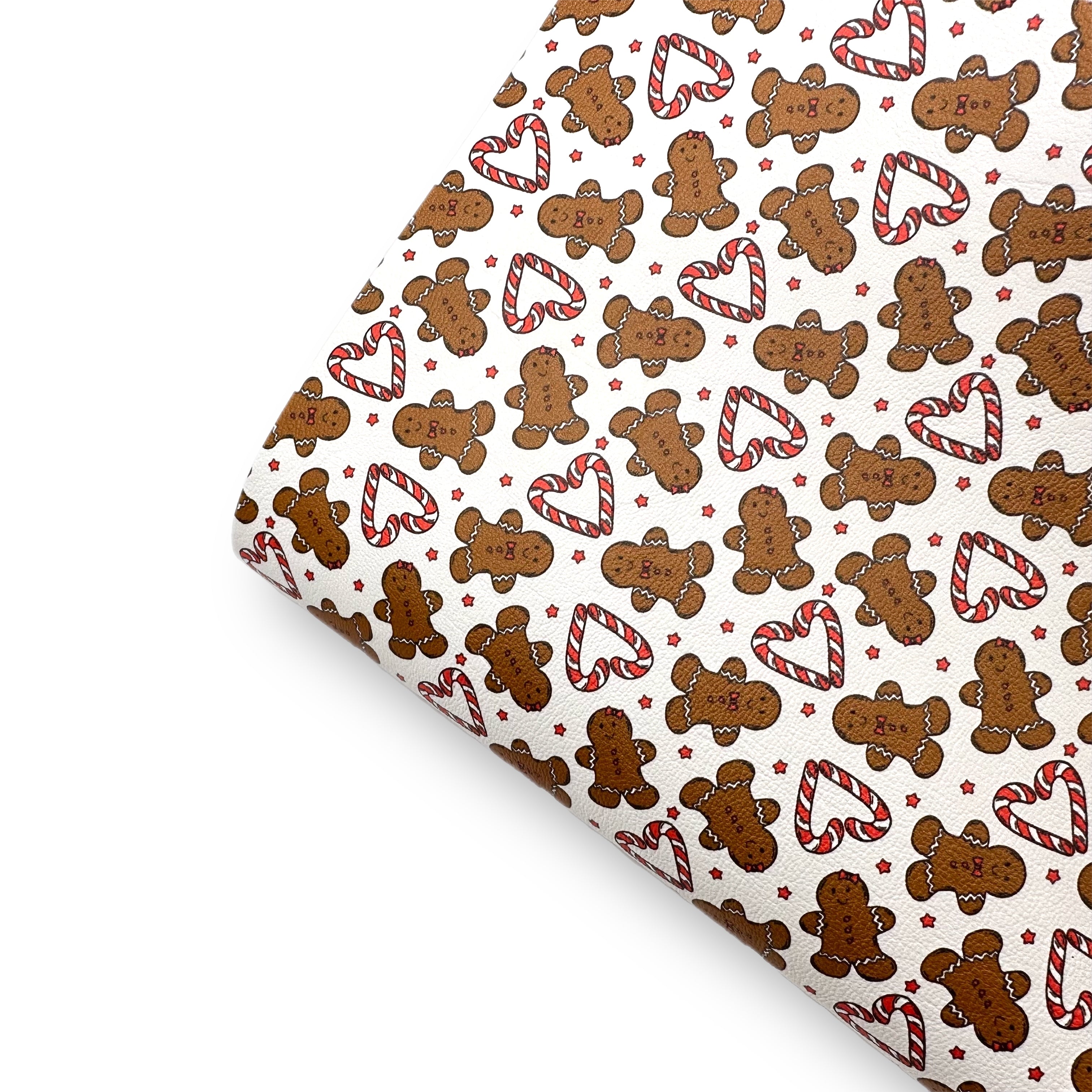 We Love Gingerbread White Premium Faux Leather Fabric Sheets