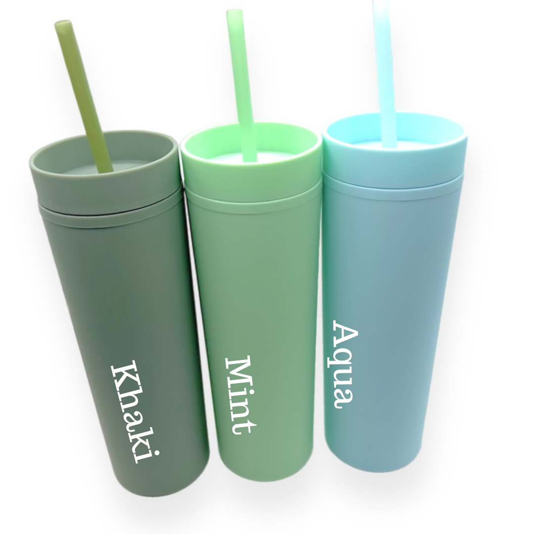 Skinny Tumbler with Straw 16 oz- 31 Colour Shades