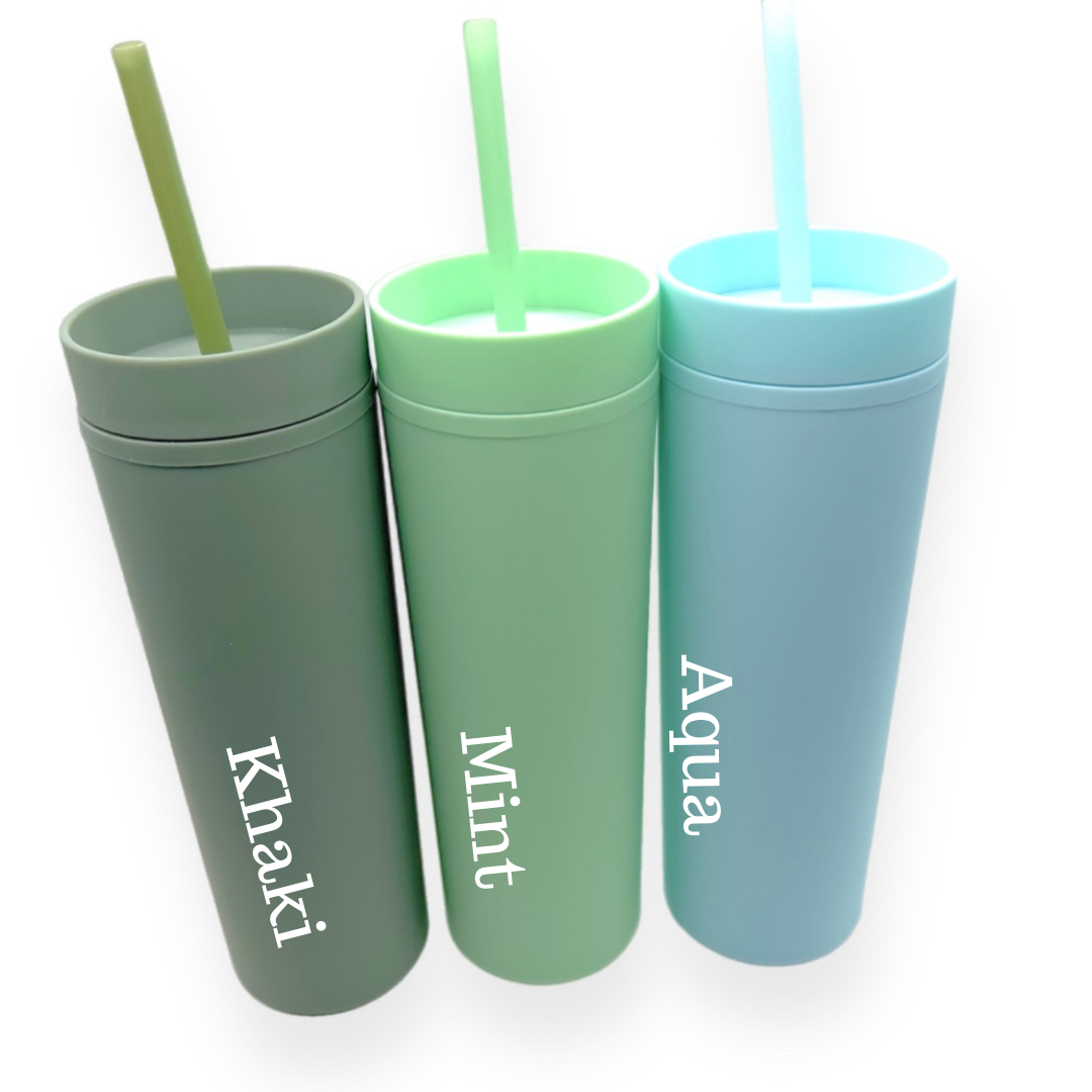 Skinny Acrylic Tumbler With Lid And Straw, Matte Pastel Colored
