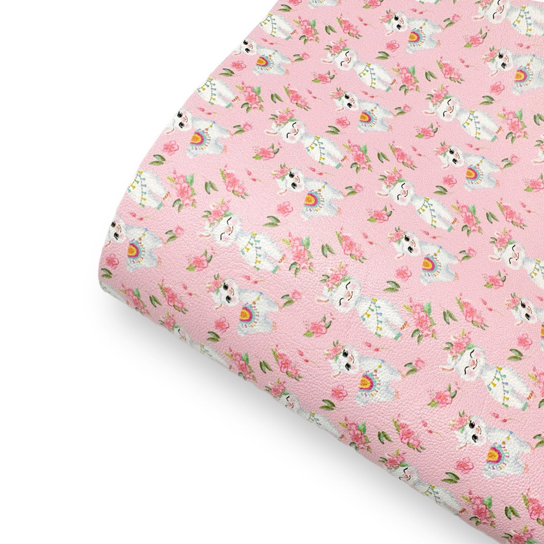 Mama Llama Pink Premium Faux Leather Fabric