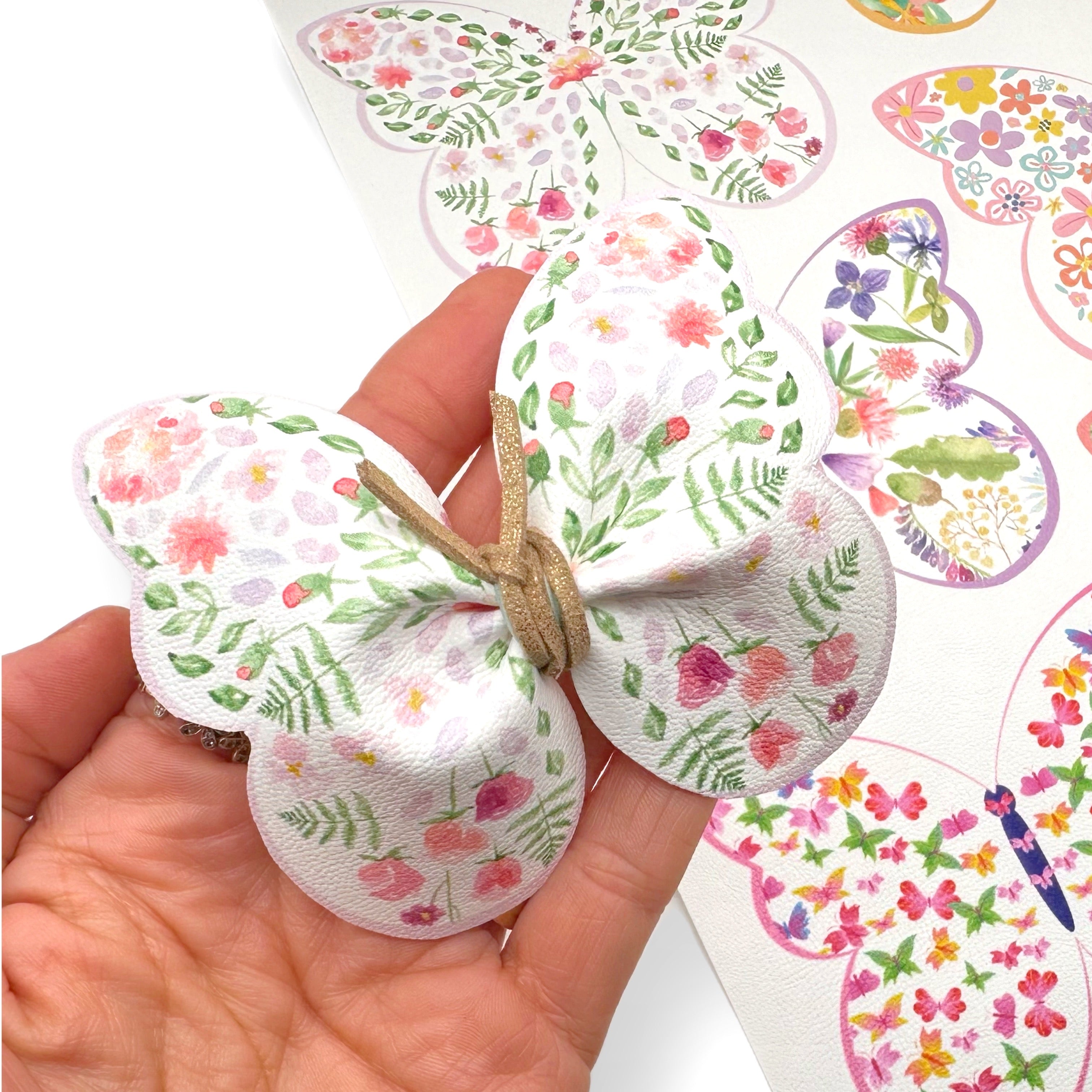 Spring Floral Butterfly Pinch Bows DIY Cut Out Faux Leather Fabric Sheets