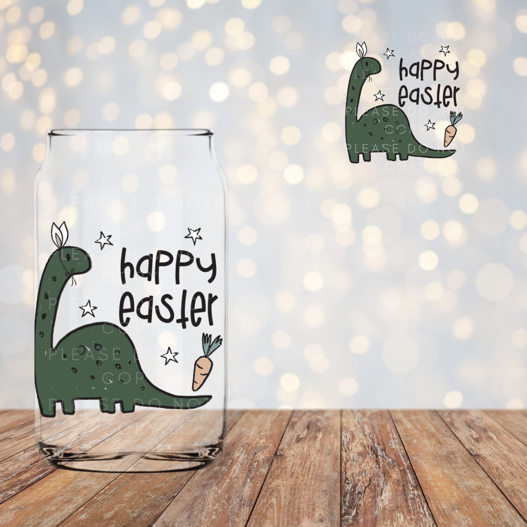 Green Happy Easter-saurus UV DTF Cup Decal