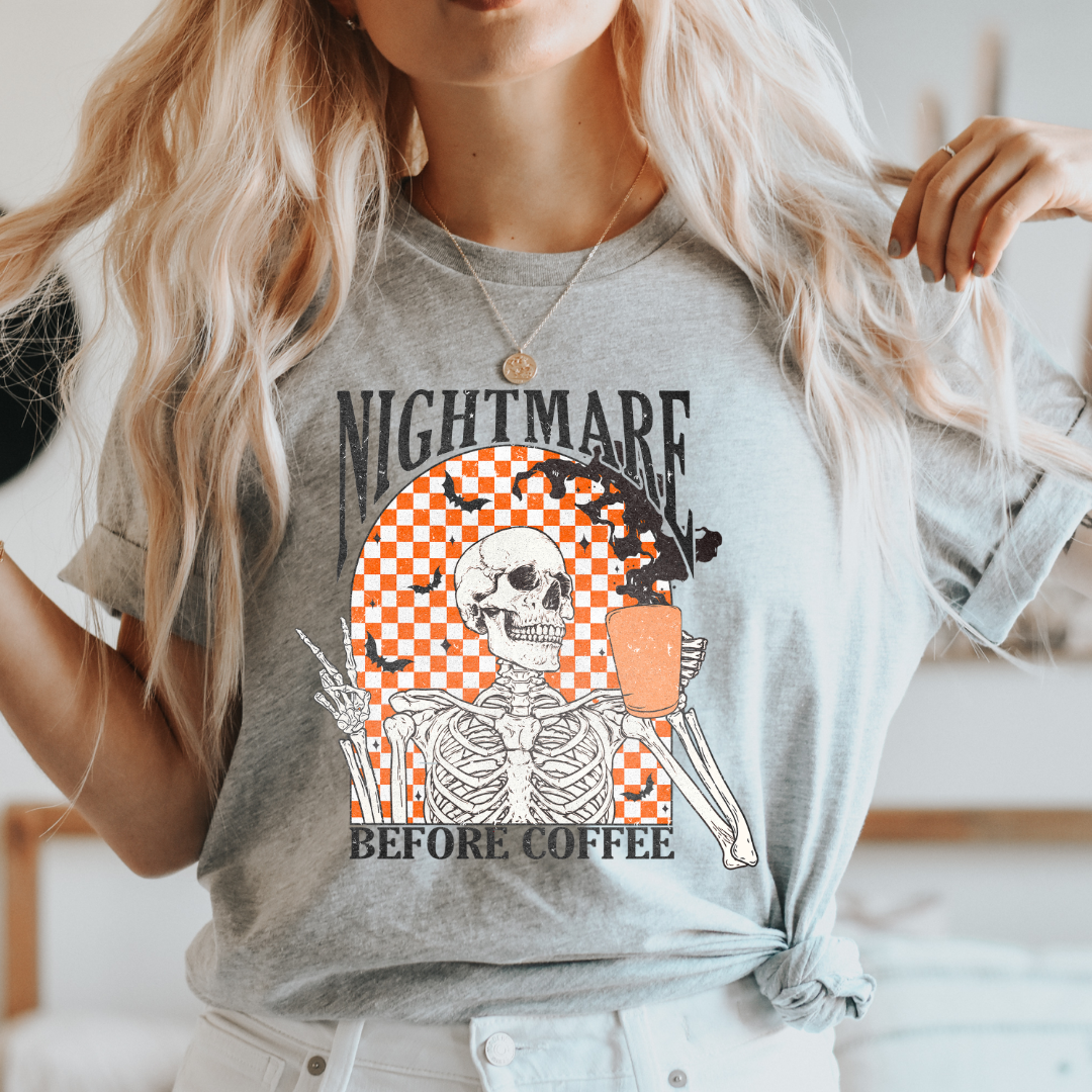 Nightmare before Coffee Glow in the Dark Full Colour Iron on T Shirt Transfers