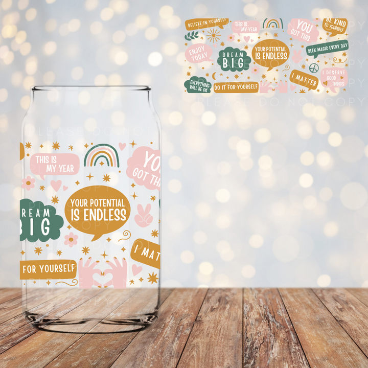 Positivity Self Belief Vinyl Libby Cup 16 0Z Can Wrap