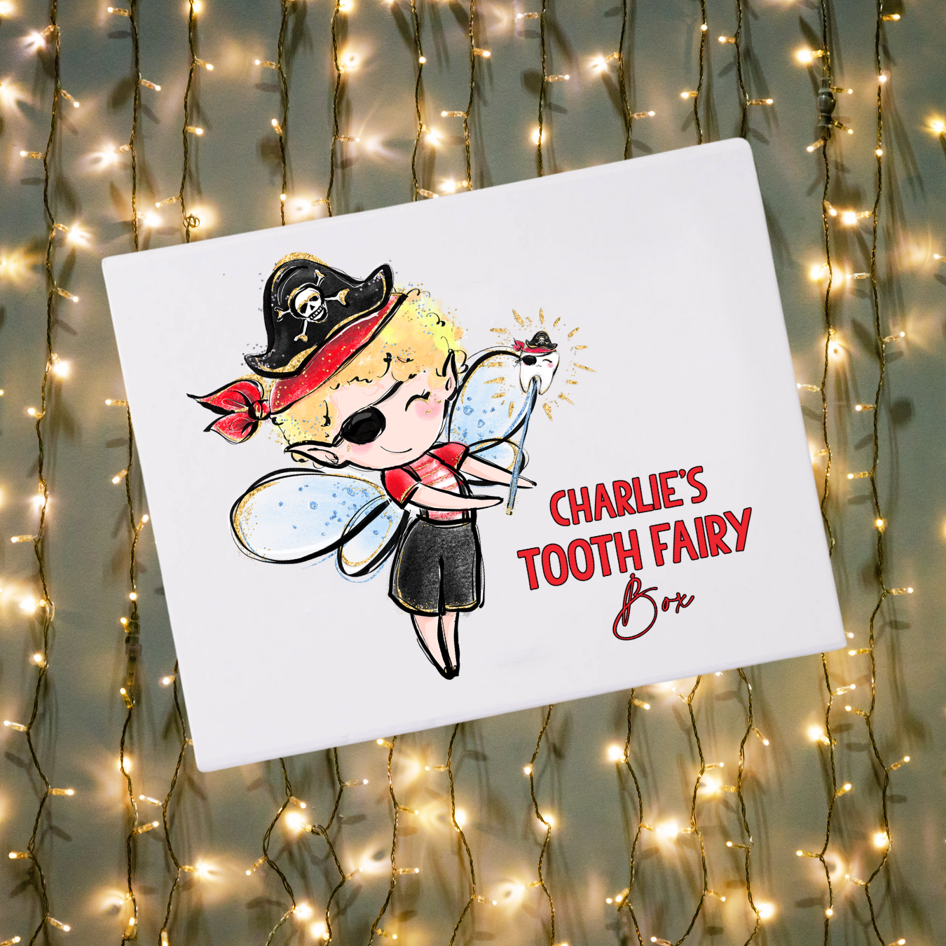 Personalised Tooth Fairy Pirate Boy Mini gift Box DTF Full Colour Transfer- 13 x 11cm
