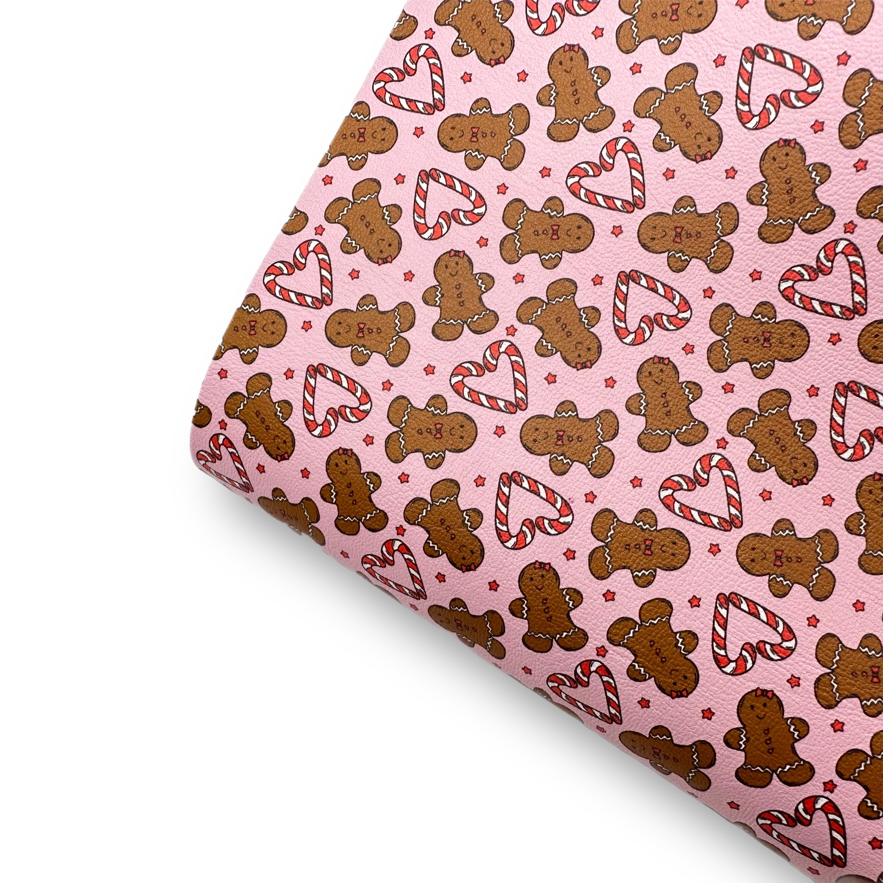 We Love Gingerbread Pink Premium Faux Leather Fabric Sheets