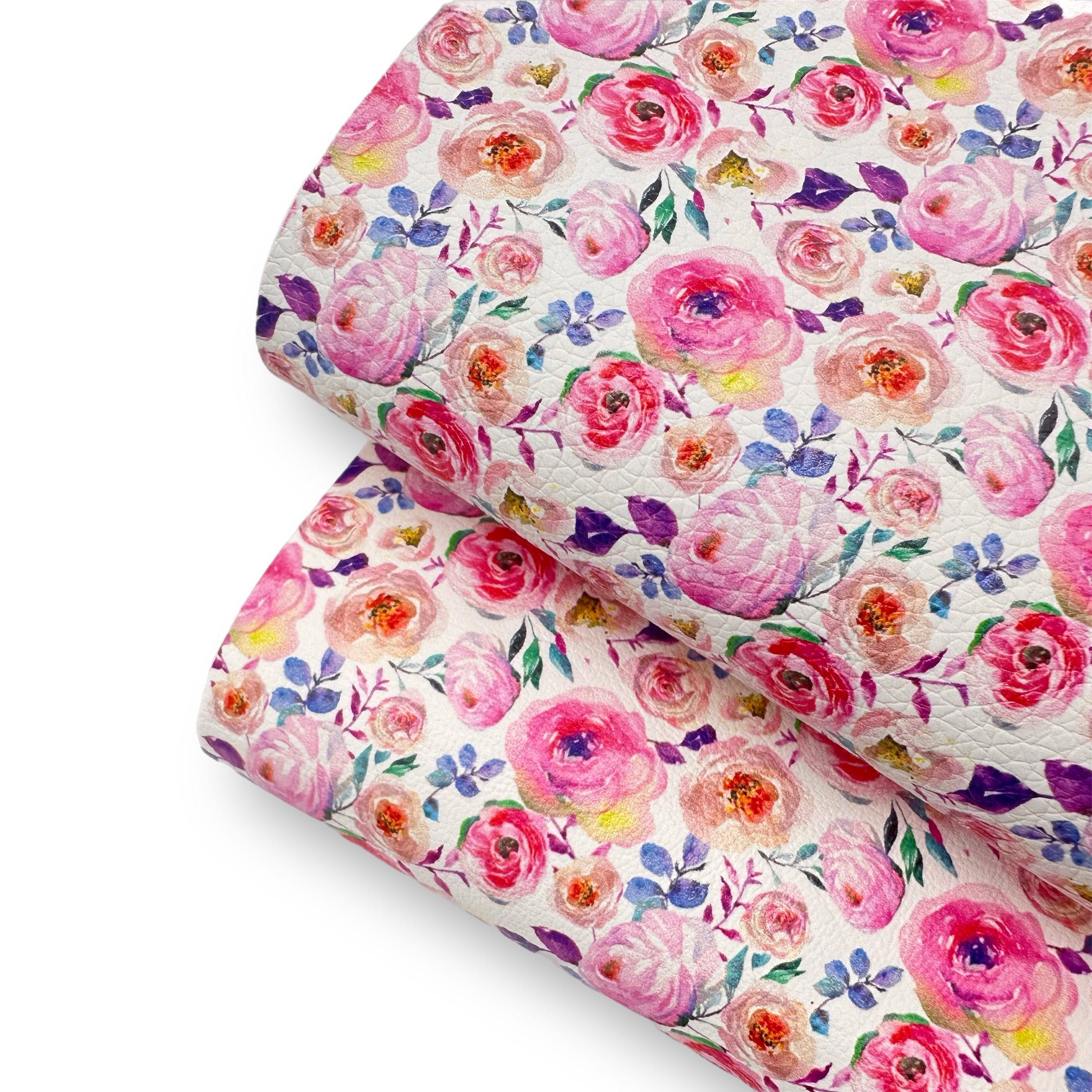 Pink Watercolour Blooms Premium Faux Leather Fabric