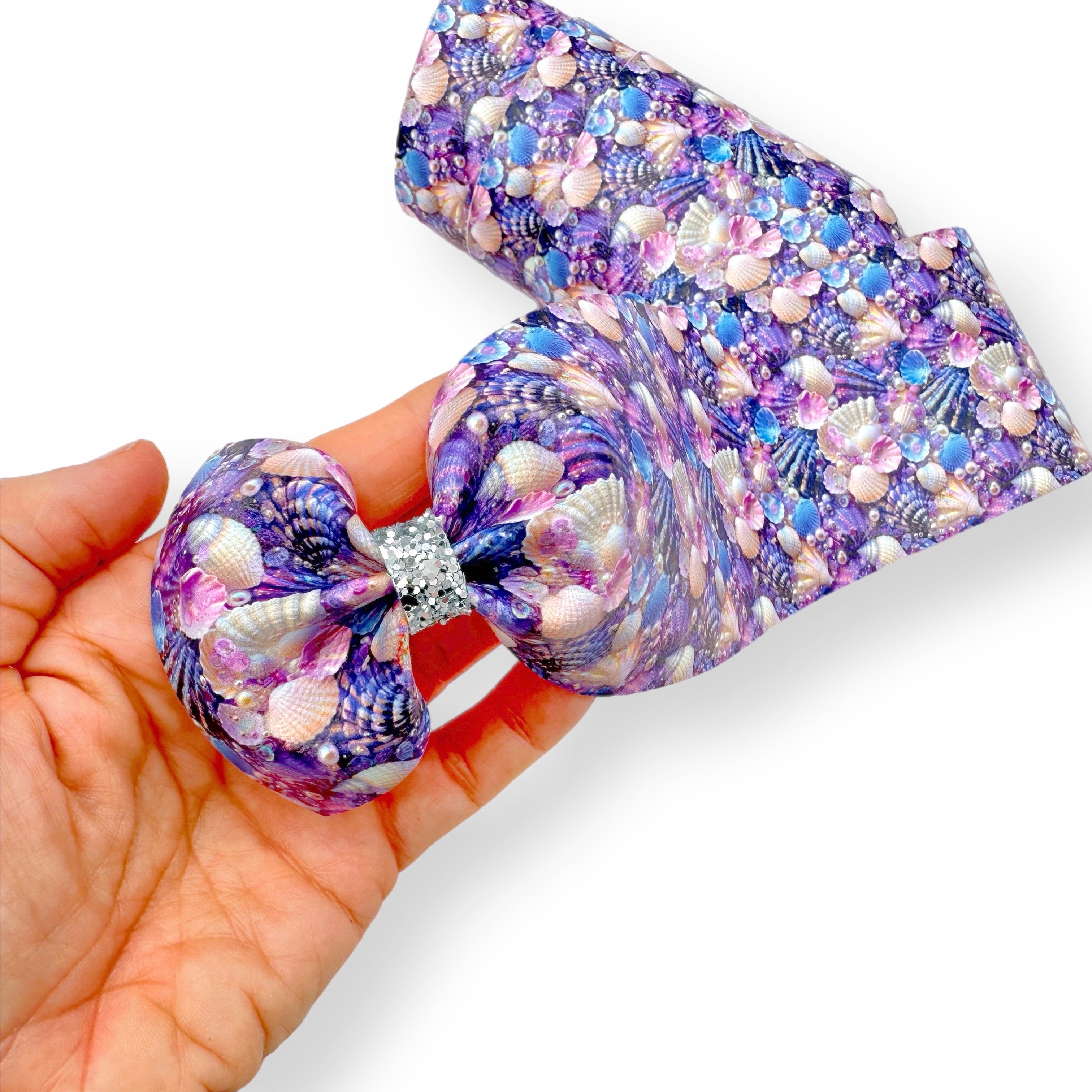 Purple Sea Shell Cove Faux Leather Mega Bow Strips