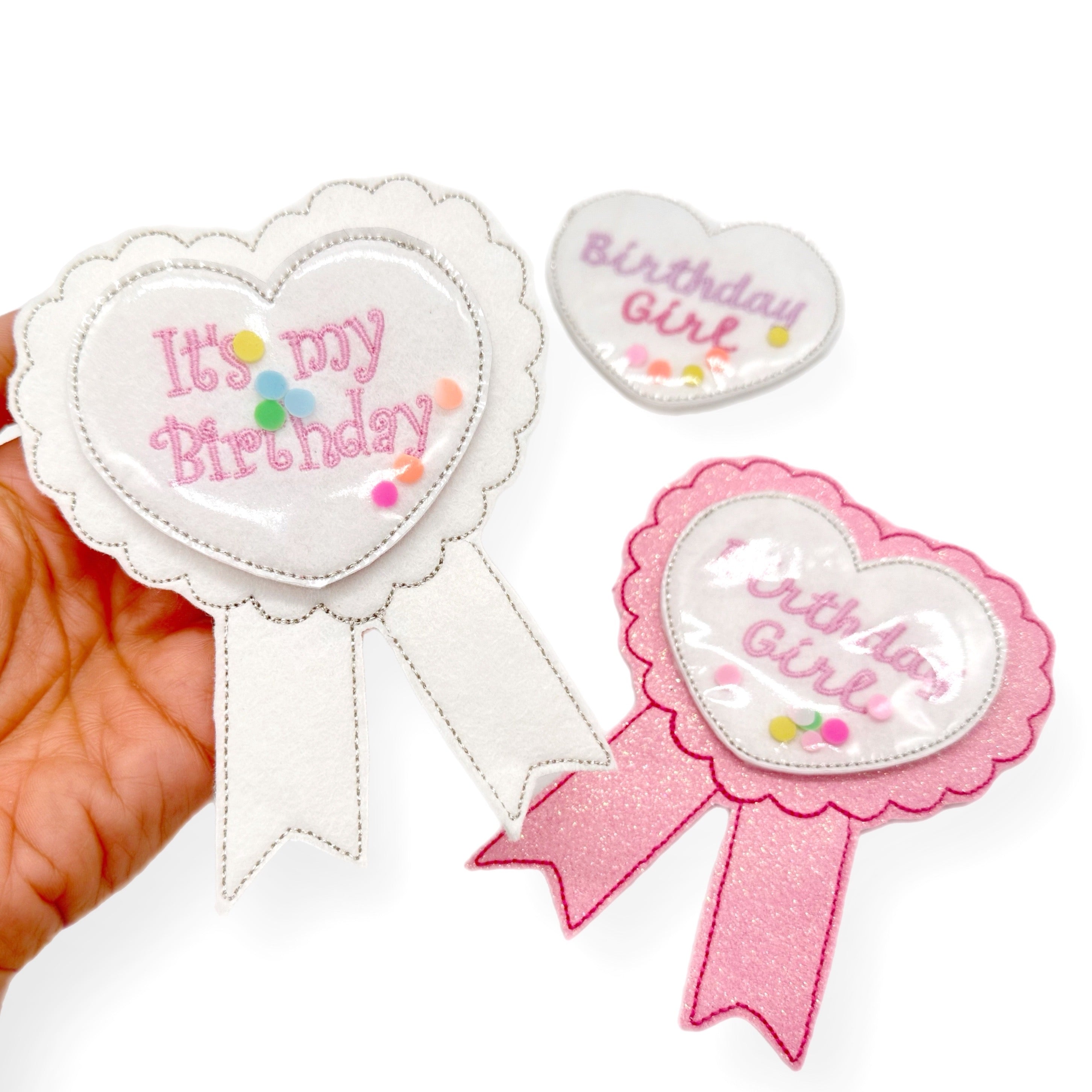 Pink Heart Birthday Badge Face Shaker Felties