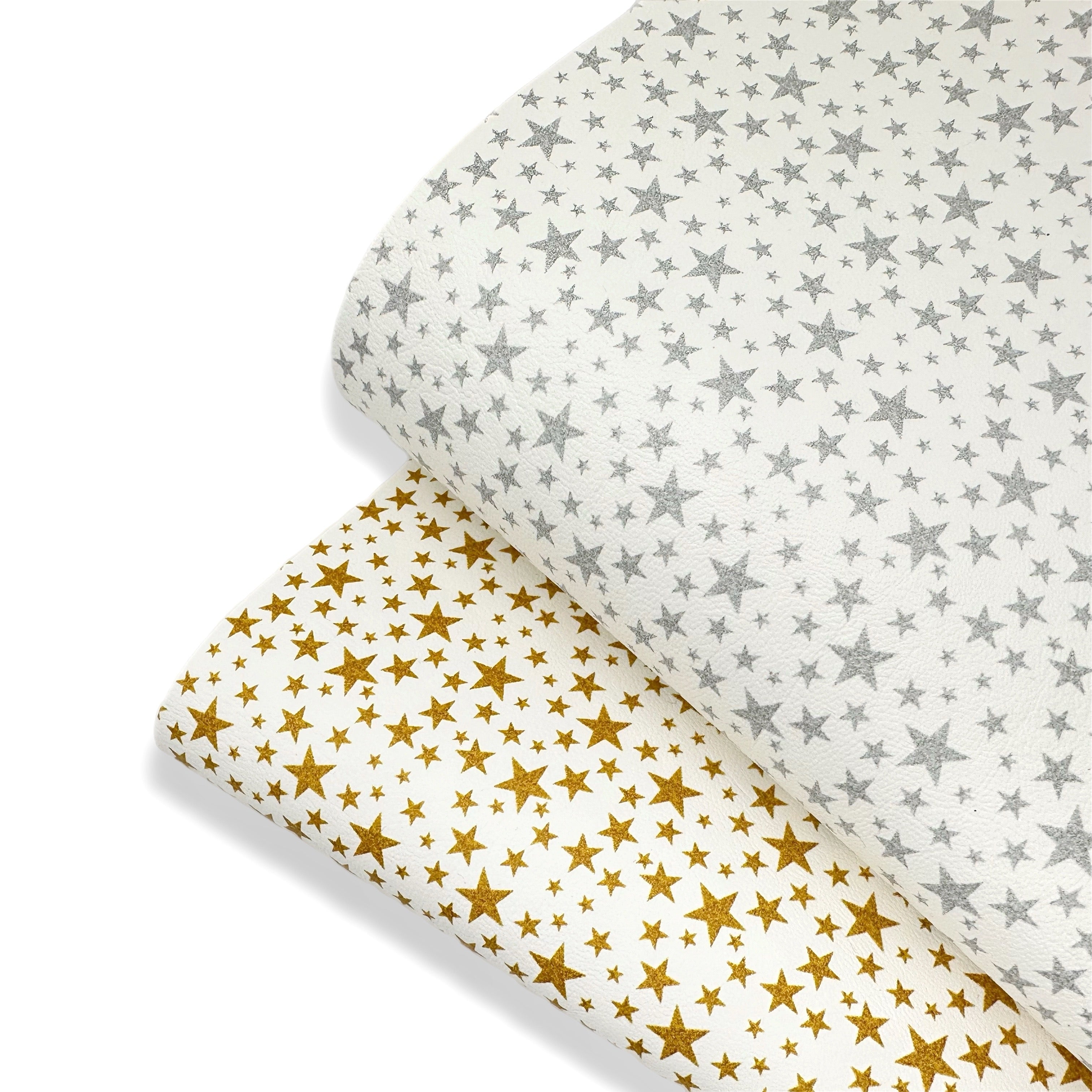 Sparkle Stars on White Premium Faux Leather Fabric