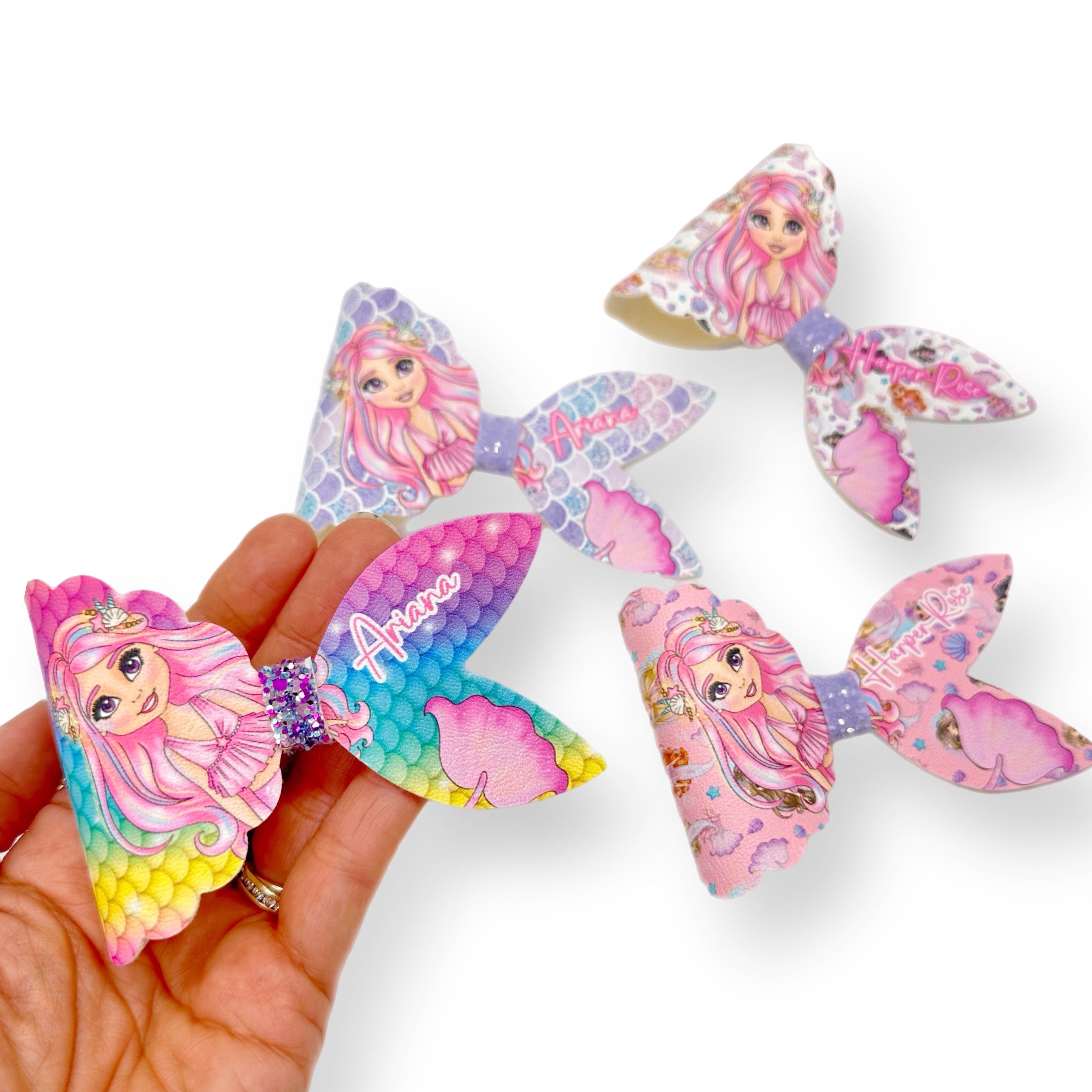 Arielle Pink Mermaid Dolly Bow 3.5” | Pre Cut DIY Hair Bow Loops