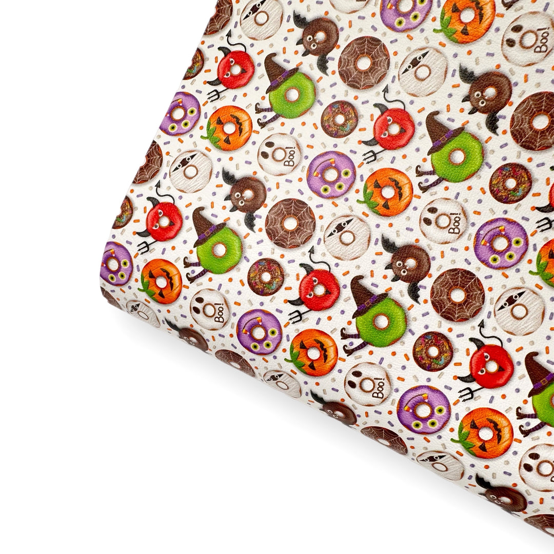 Halloween Donuts Premium Faux Leather Fabric