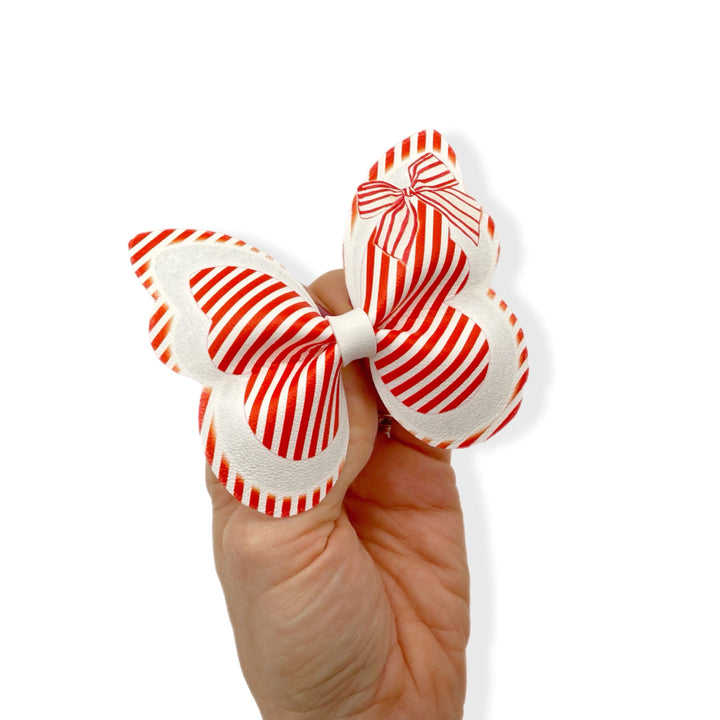 Candy Cane Butterfly Pinch Bows - DIY Cut Out Faux Leather Fabric Sheets