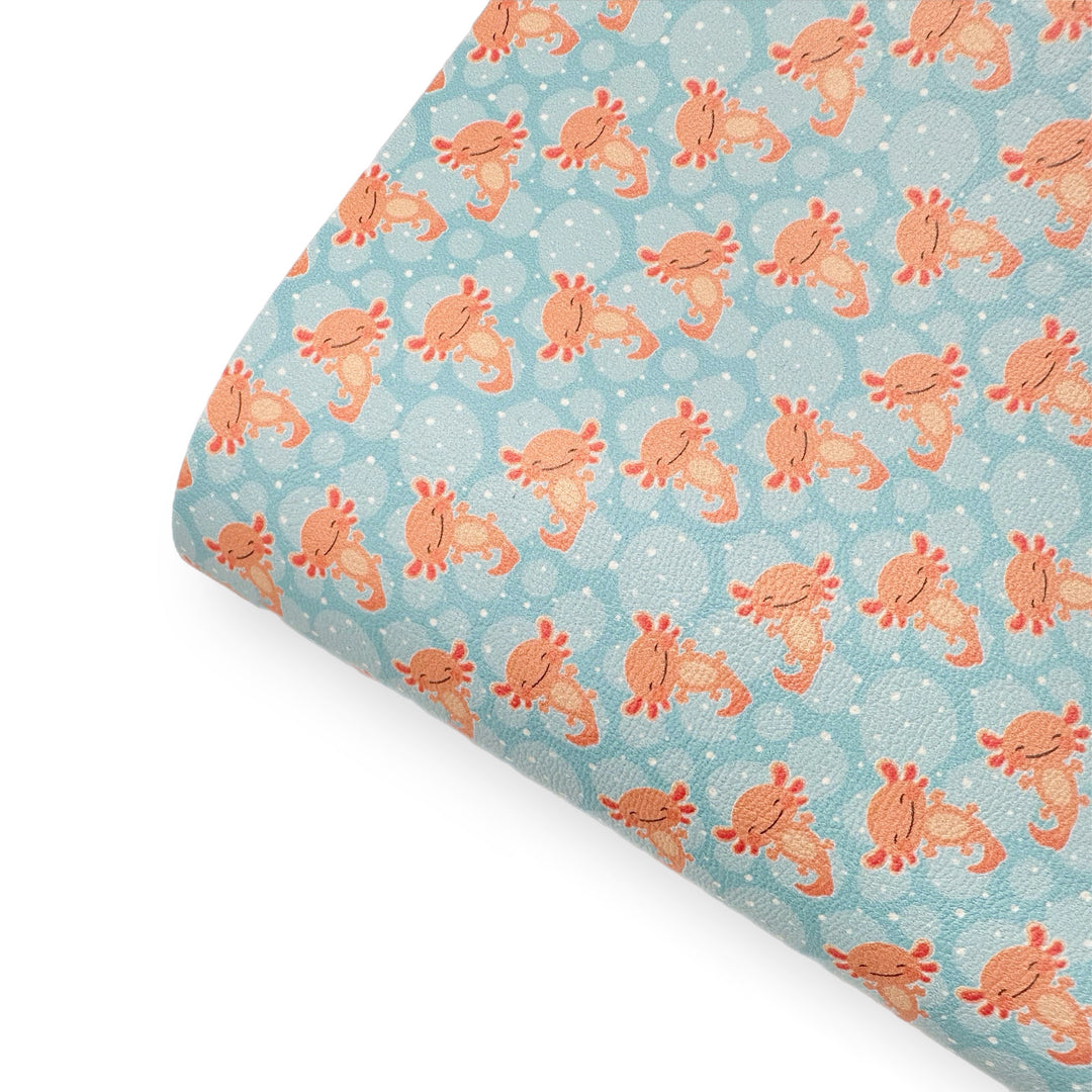 Deep Sea Blue Axolotls Premium Faux Leather Fabric