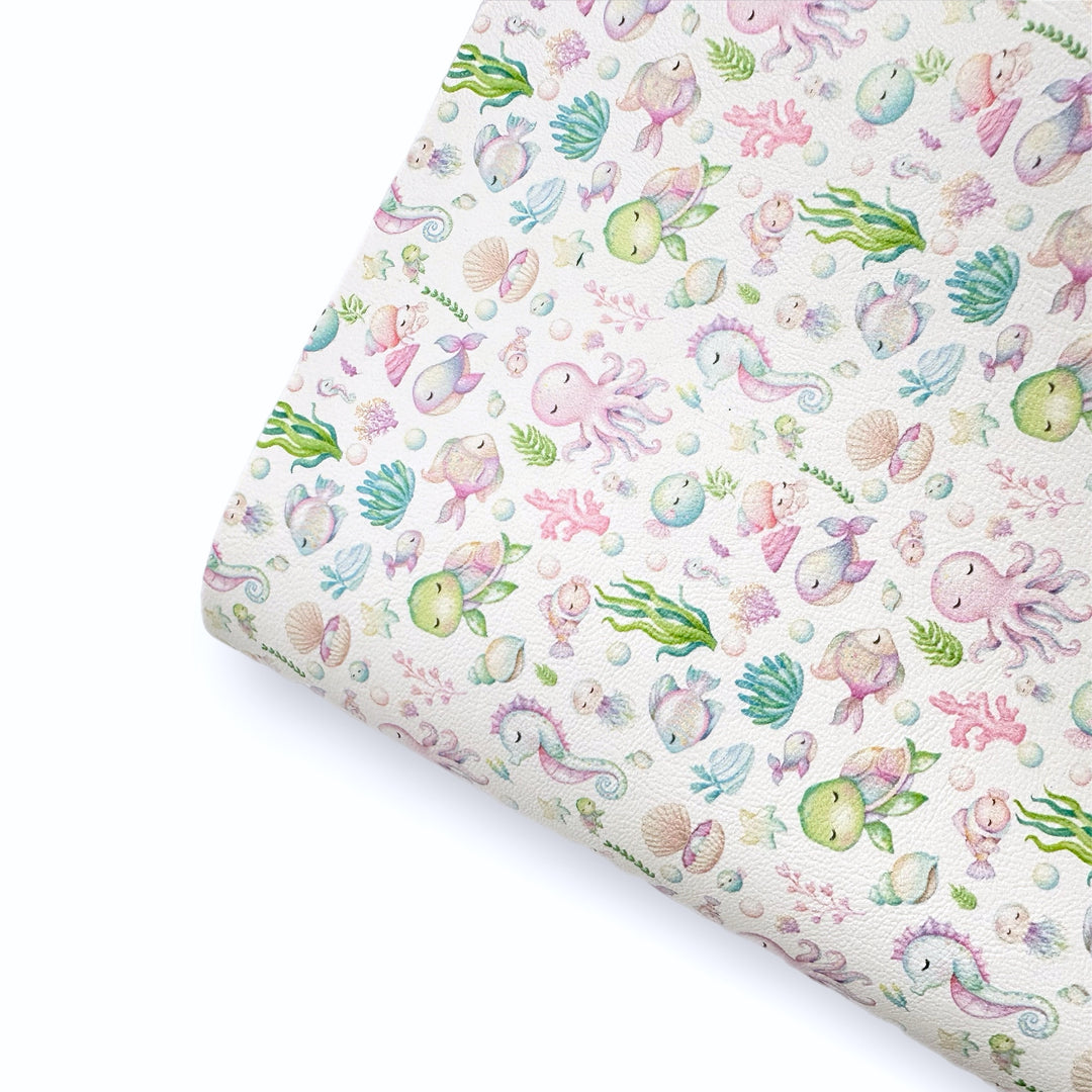 Pastel Sea Babies Premium Faux Leather Fabric