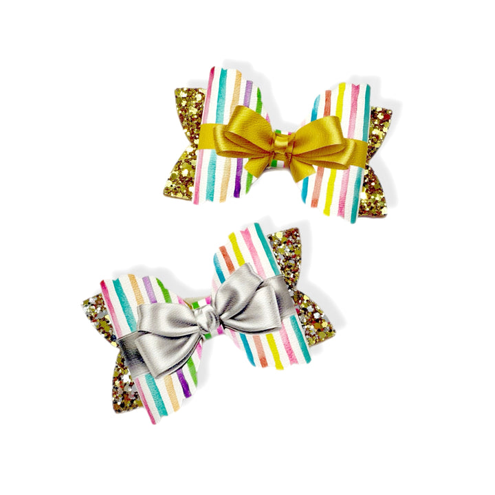 Rainbow Party Stripes Ribbon Bow 3.5” | Pre Cut DIY Hair Bow Loops