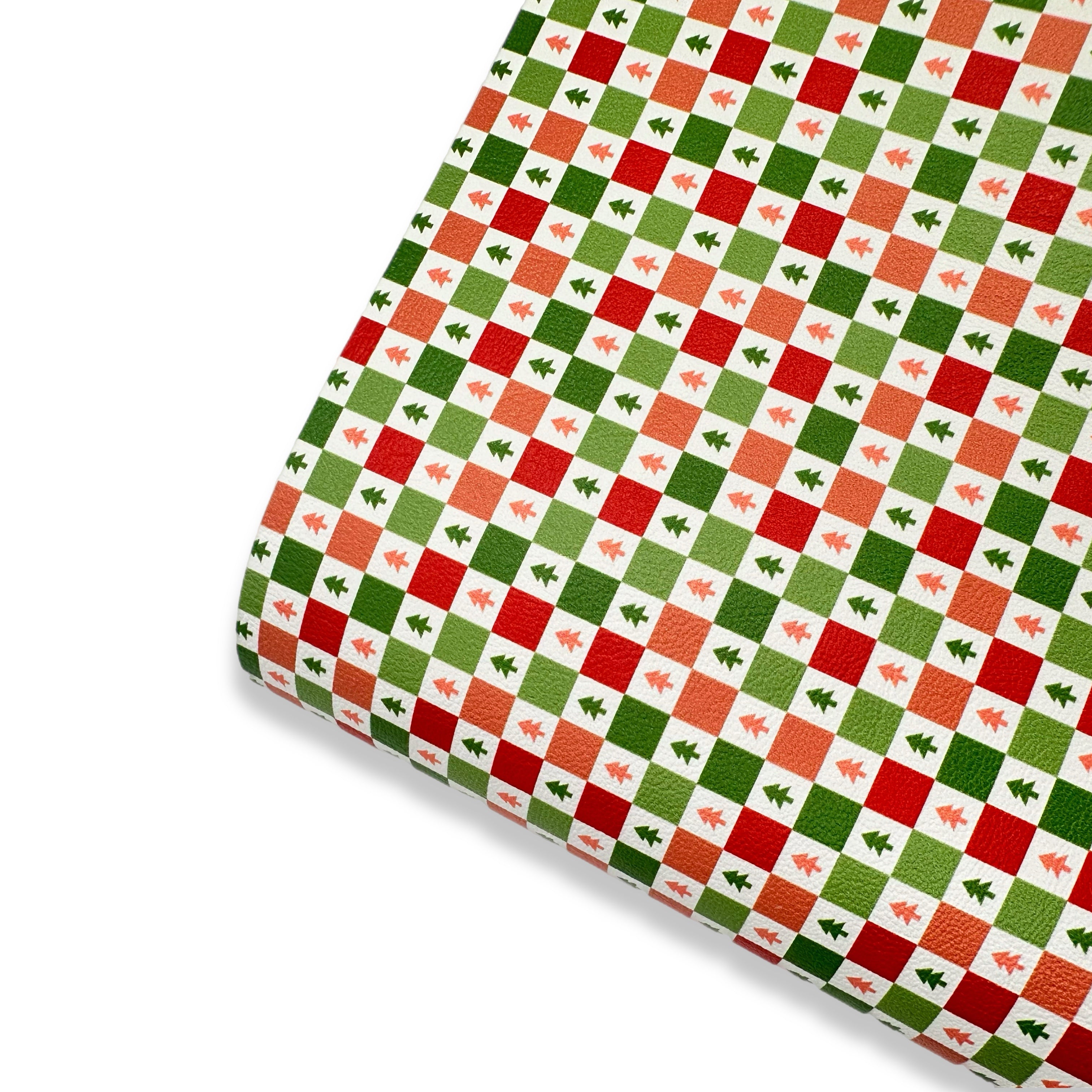 Xmas Tree Check- Red & Green Premium Faux Leather Fabric