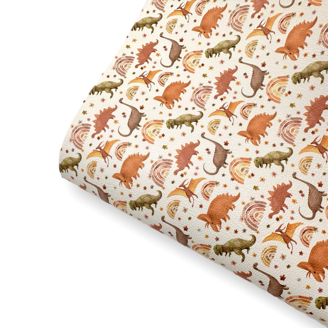 Neutral Dinos Premium Faux Leather Fabric