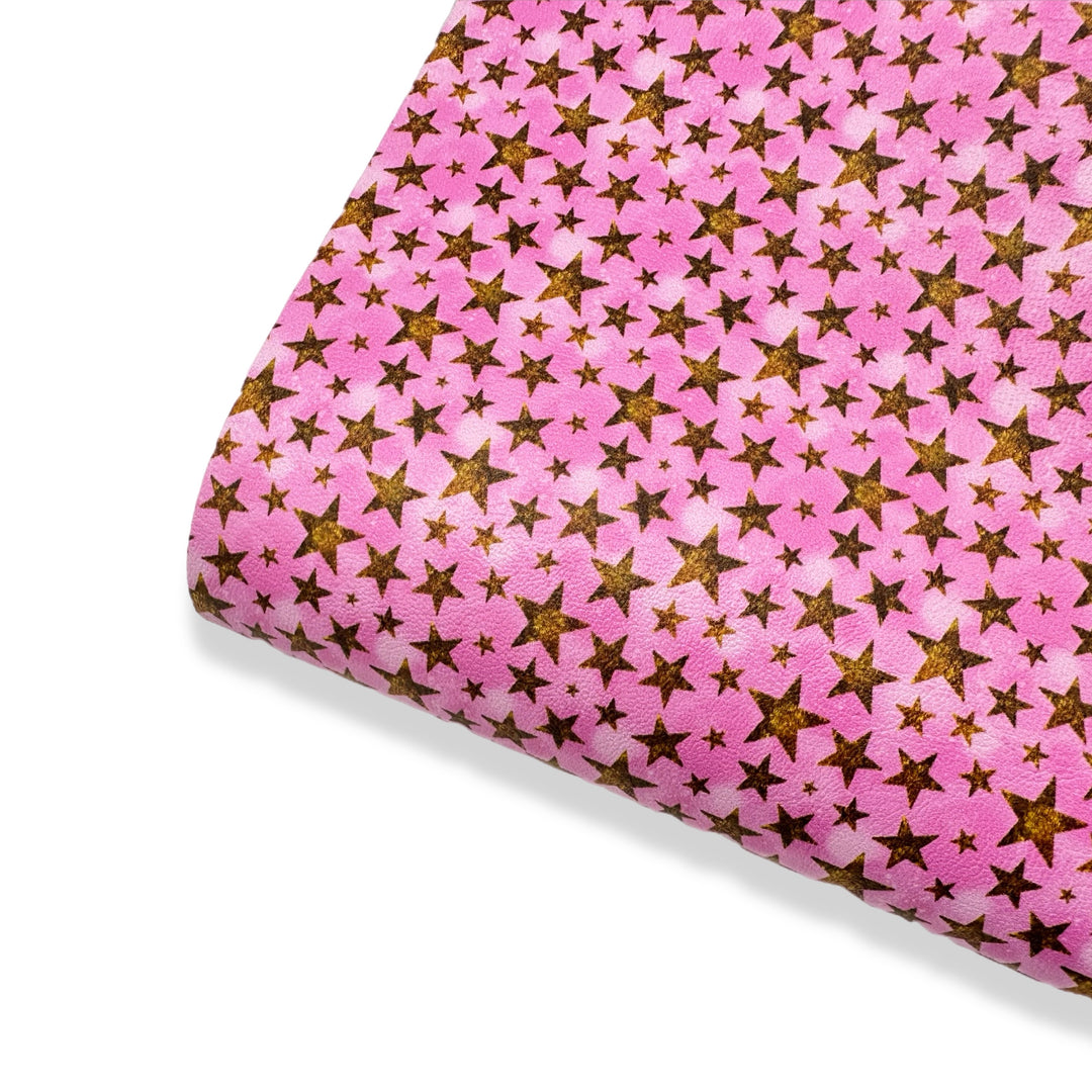 Pretty Golden Stars Premium Faux Leather Fabric