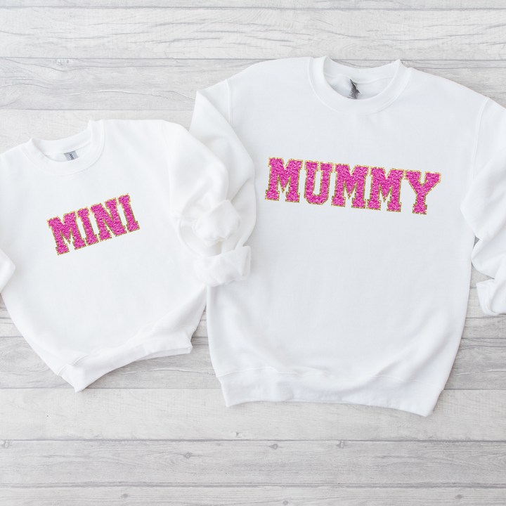 Hot Pink Faux Chenille Effect Mum, Mummy, Mini Options DTF Full Colour Transfers