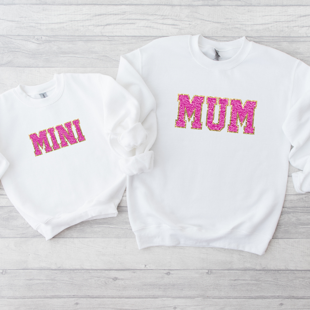 Hot Pink Faux Chenille Effect Mum, Mummy, Mini Options DTF Full Colour Transfers