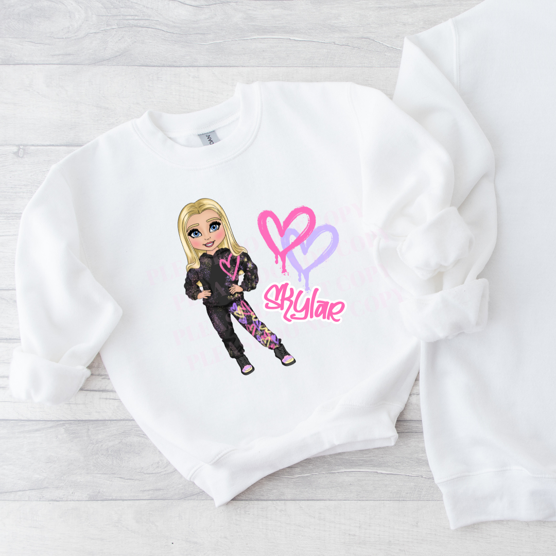 Graffiti Tracksuit Dolly with optional name DTF Full Colour Transfers