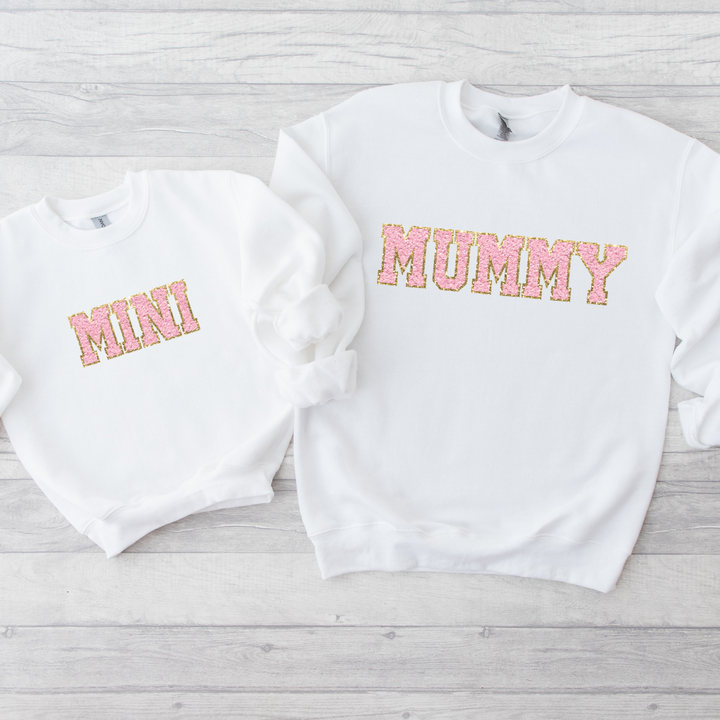 Baby Pink Faux Chenille Effect Mum, Mummy, Mini Options DTF Full Colour Transfers