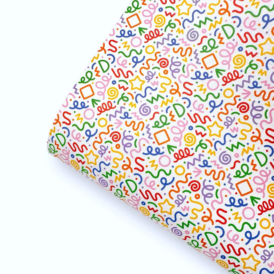 Party Doodles Premium Faux Leather Fabric