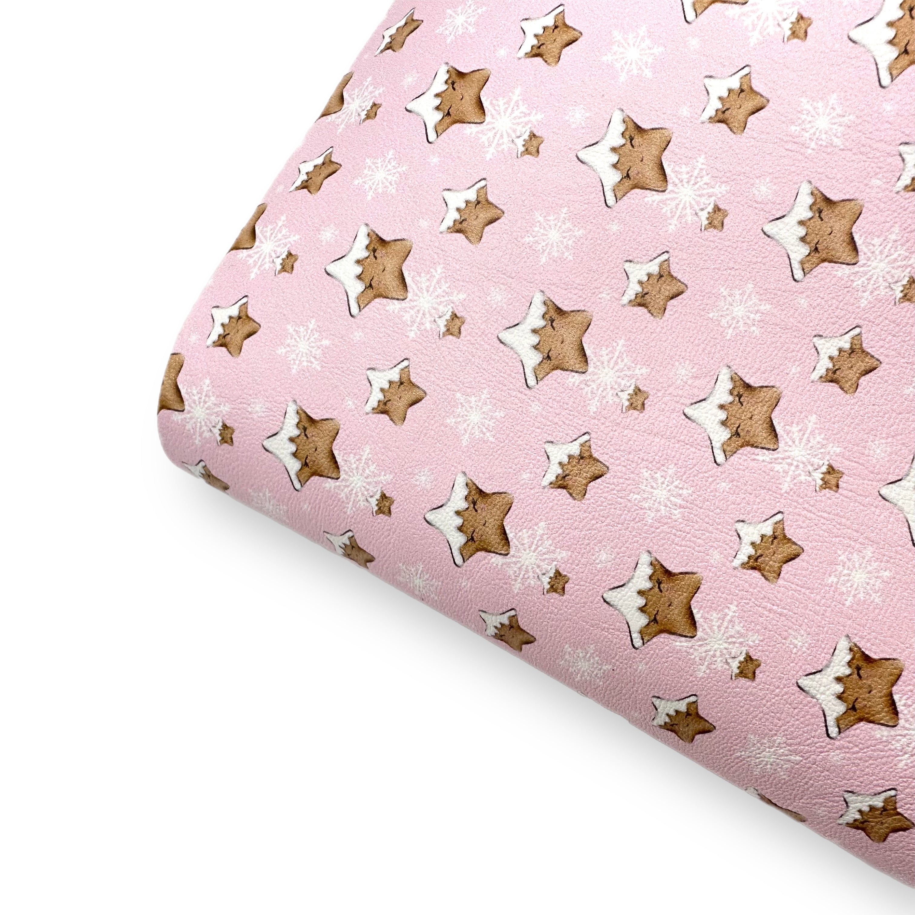 Frosted Star Gingerbread Cookies Premium Faux Leather Fabric Sheets