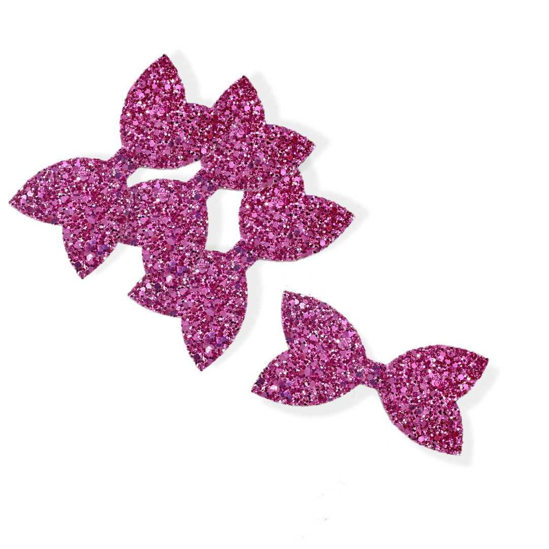 Girly Pink Pre Cut Chunky Glitter Bow Tails & Centres 3.5”- 4 Pack