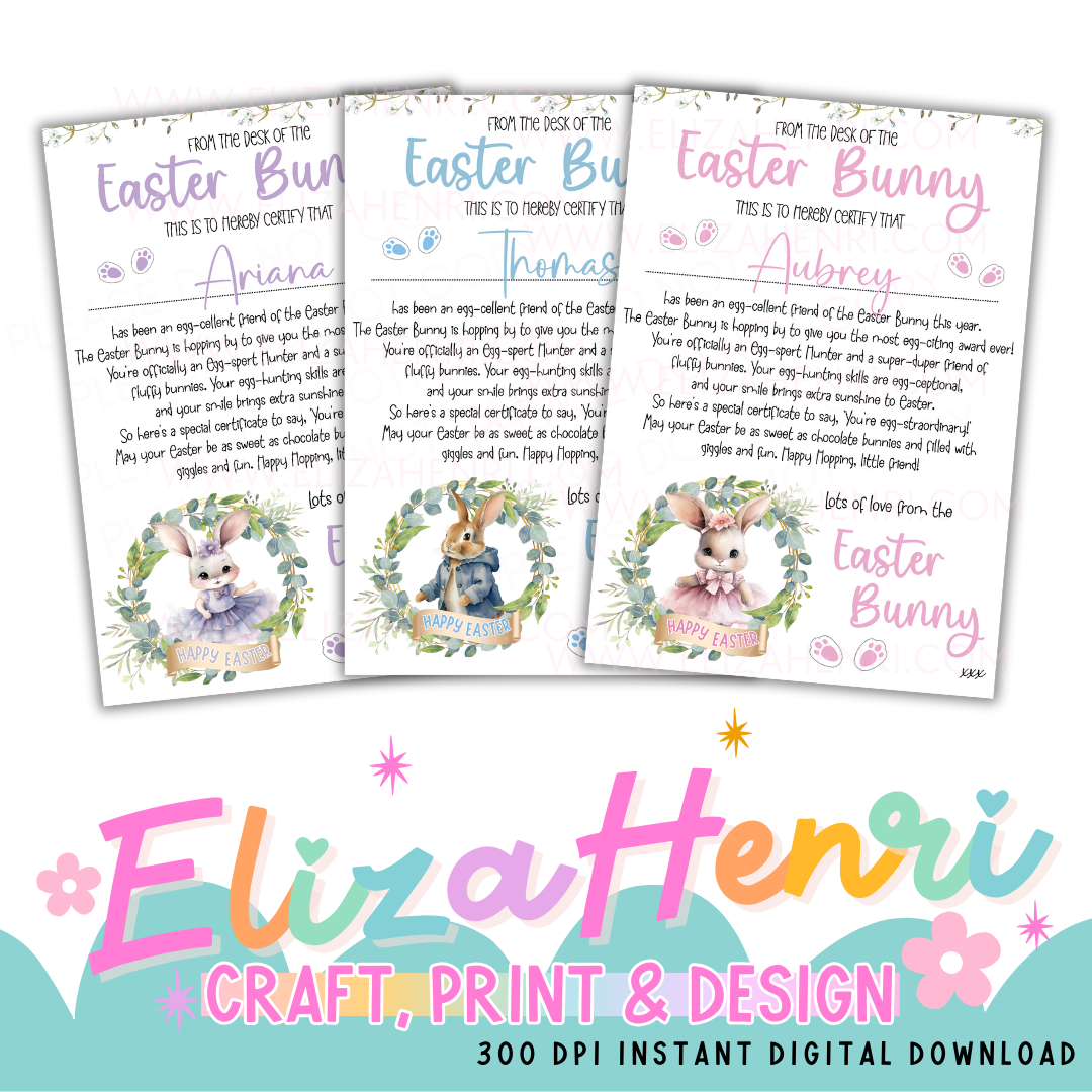 Easter Bunny Wreath Trio of Certificates Digital Download