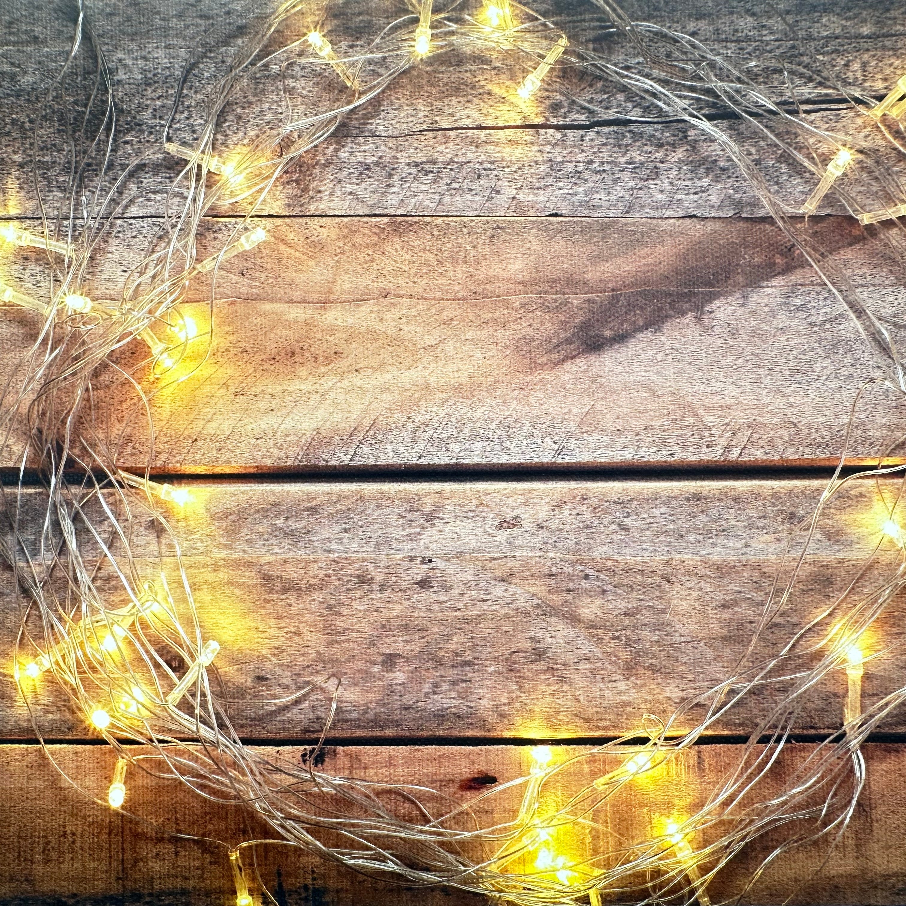 Xmas Lights Garland Wooden Effect Canvas Photography Background