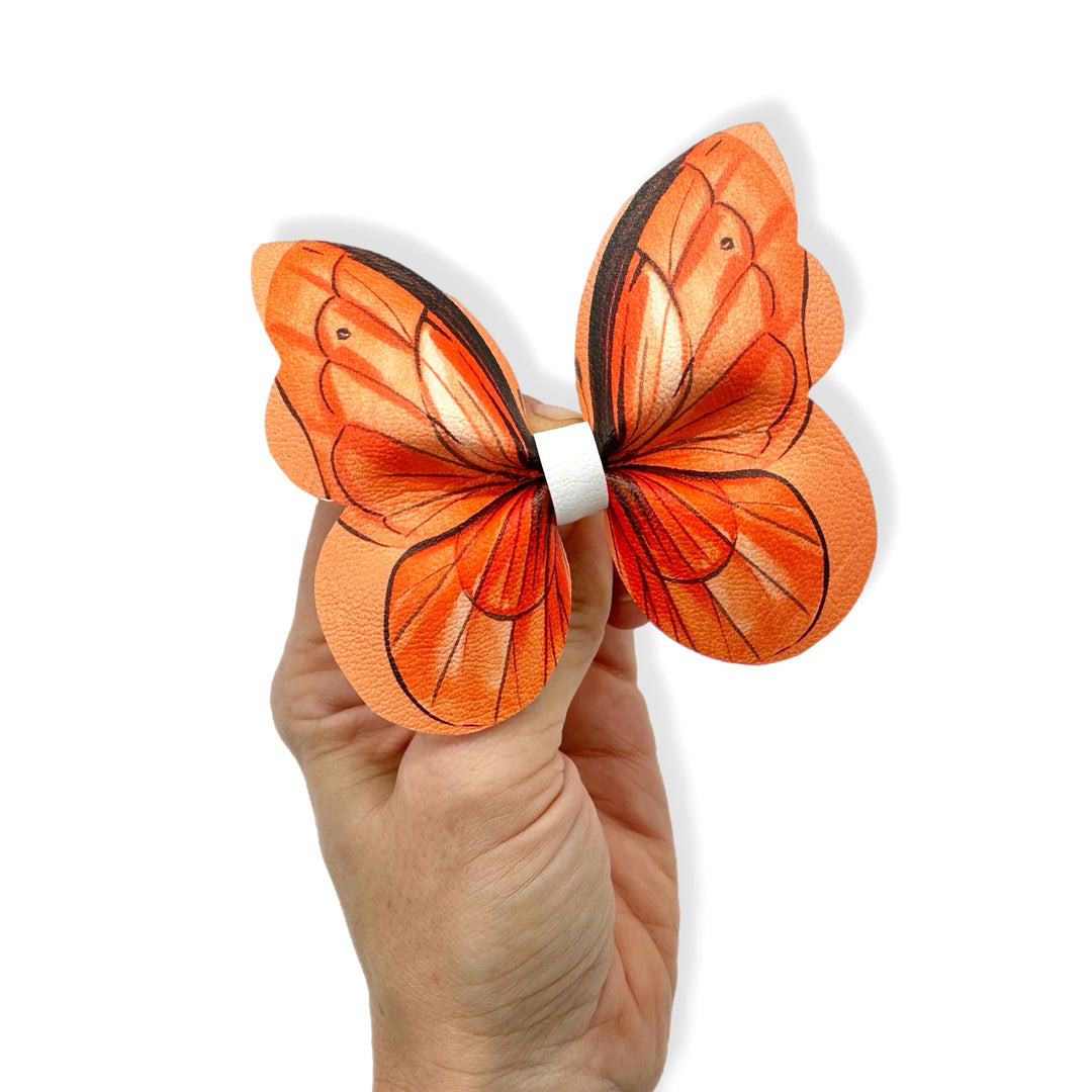 Orange Butterfly Pinch Bows DIY Cut Out Faux Leather Fabric Sheets