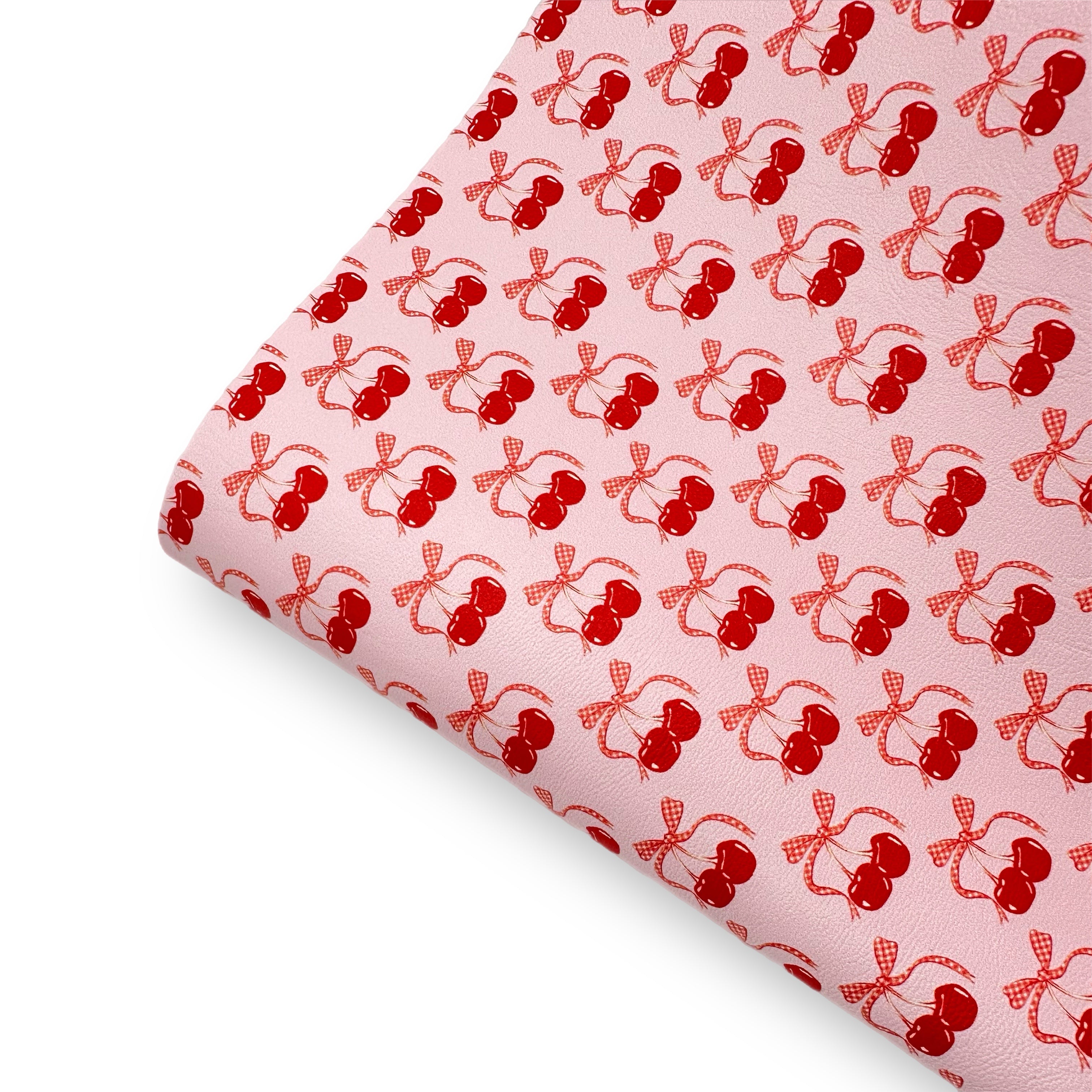 Sweet Cherry Bows Premium Faux Leather Fabric