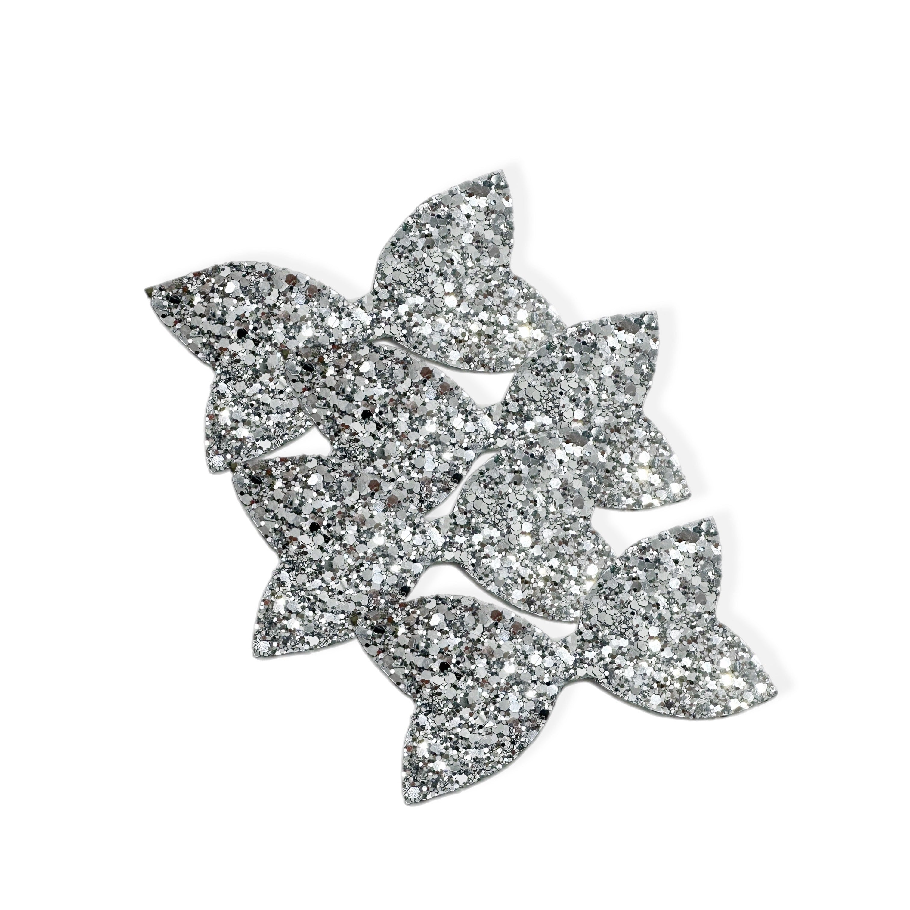 Silver Dust Pre Cut Chunky Glitter Bow Tails & Centres 3.5”- 4 Pack