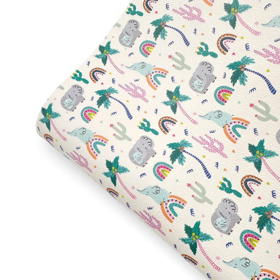 Elephant Jungle Premium Faux Leather Fabric