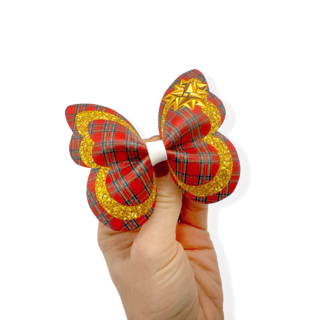 Tartan & Gold Party Glitter Butterfly Pinch Bows - DIY Cut Out Faux Leather Fabric Sheets