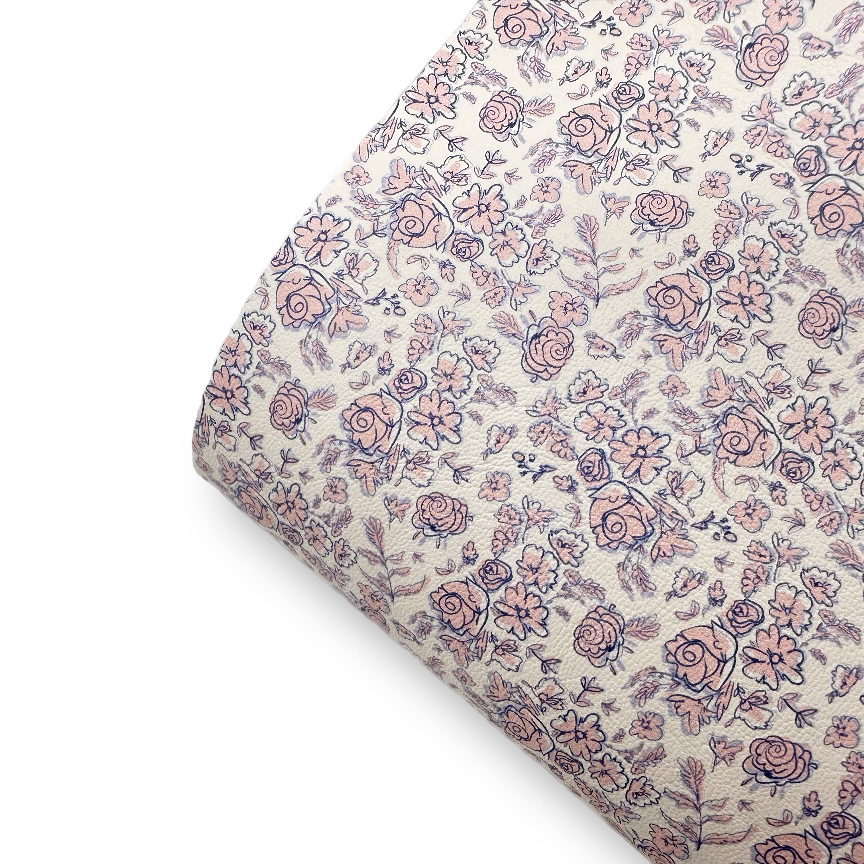 White Bunny Blooms Premium Faux Leather Fabric